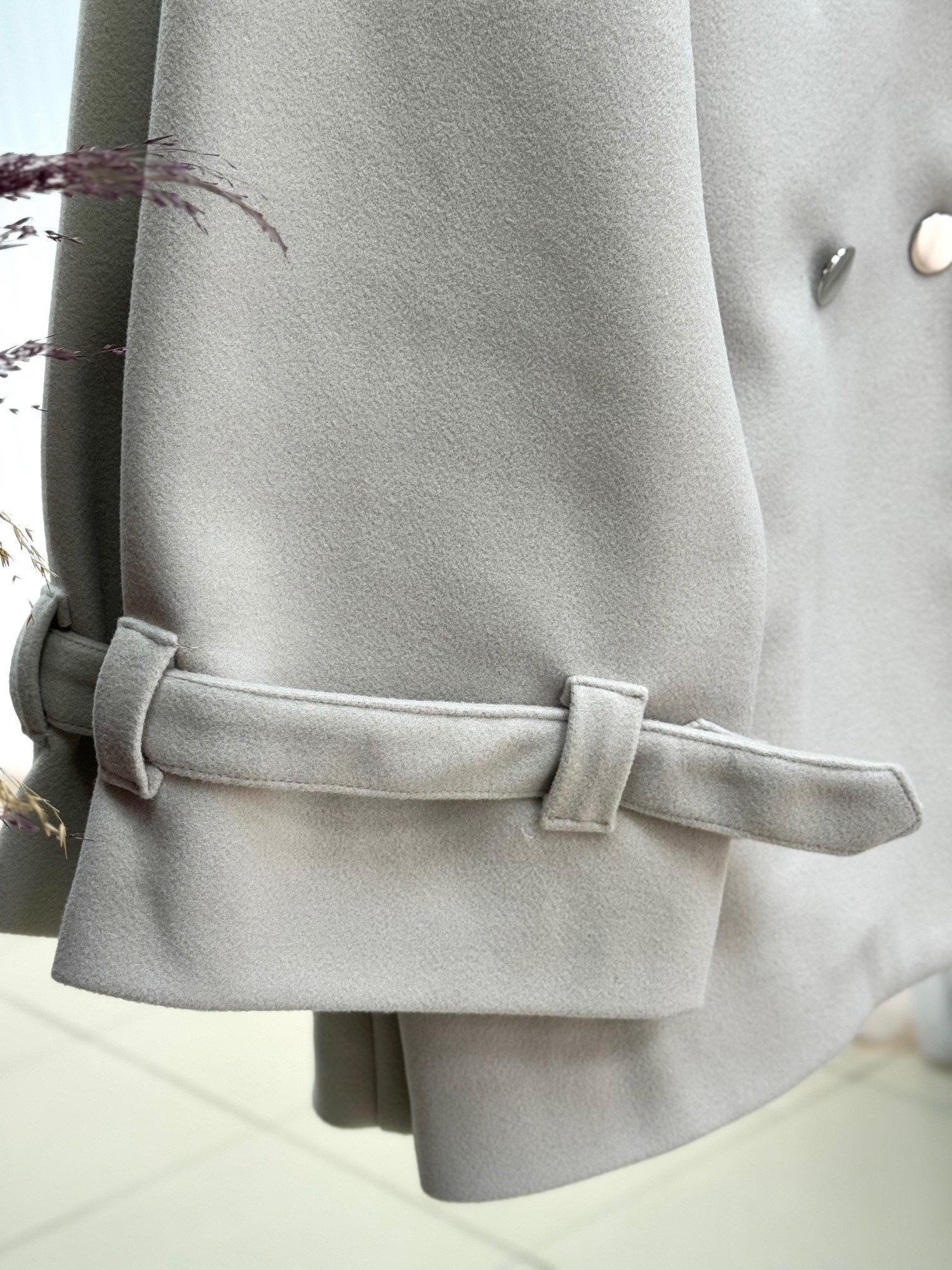 Nevuna Kolu Kemerli Metal Düğmeli Kısa Kaşe-Çİ921 Taş