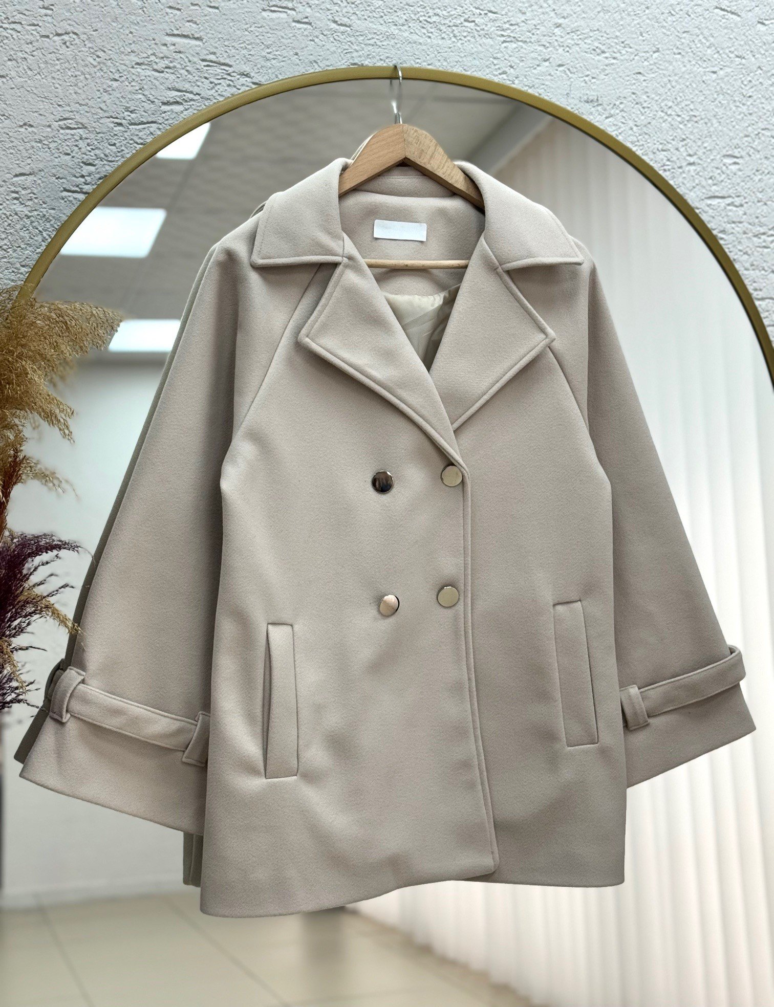 Nevuna Kolu Kemerli Metal Düğmeli Kısa Kaşe-Çİ921 Taş