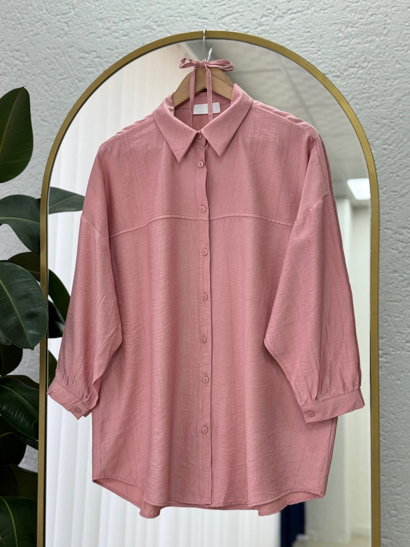 Nubona Önü Roba Detaylı Tunik-AS5897 Pembe