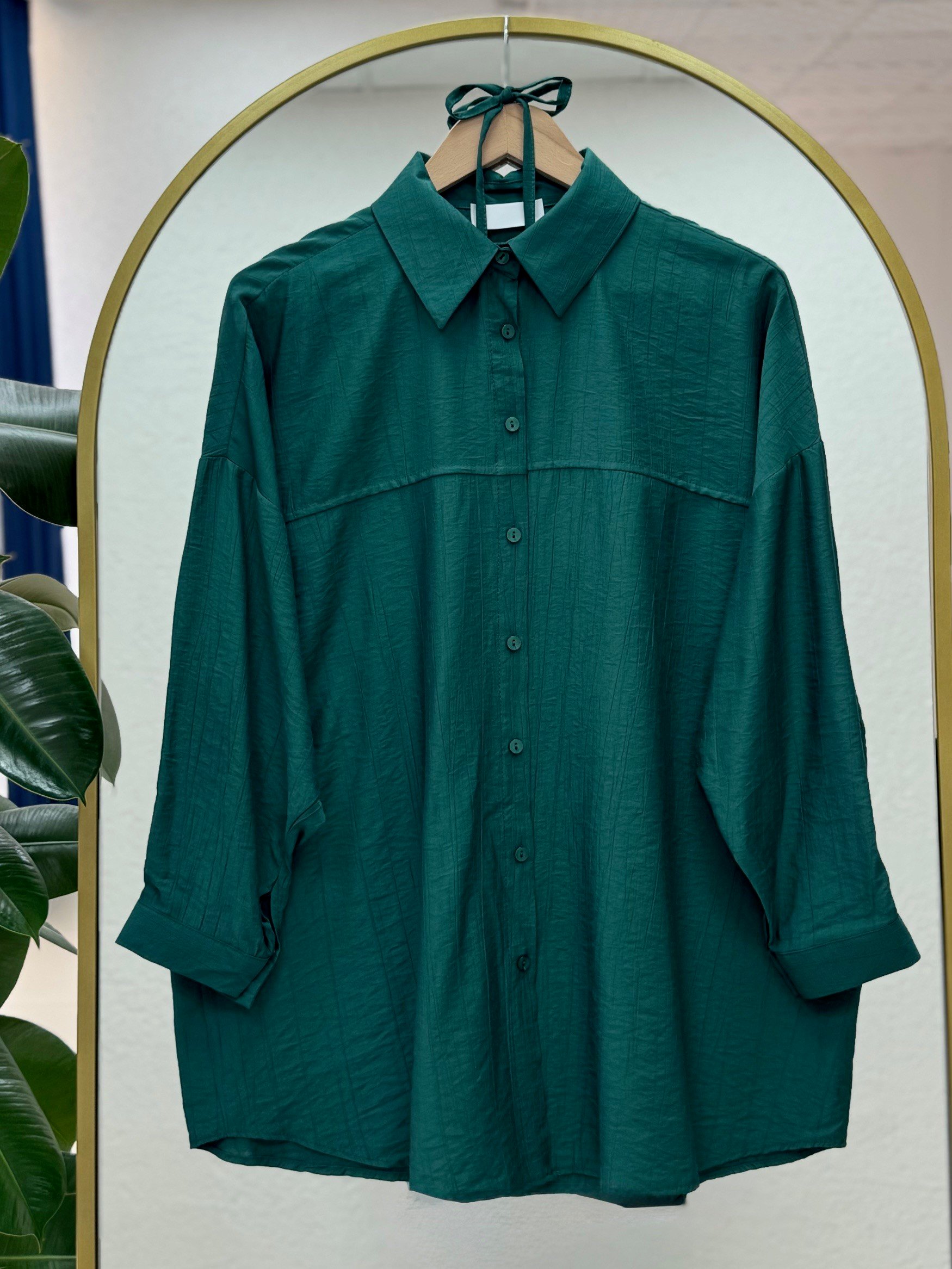 Nubona Önü Roba Detaylı Tunik-AS5897 Zümrüt Yeşili