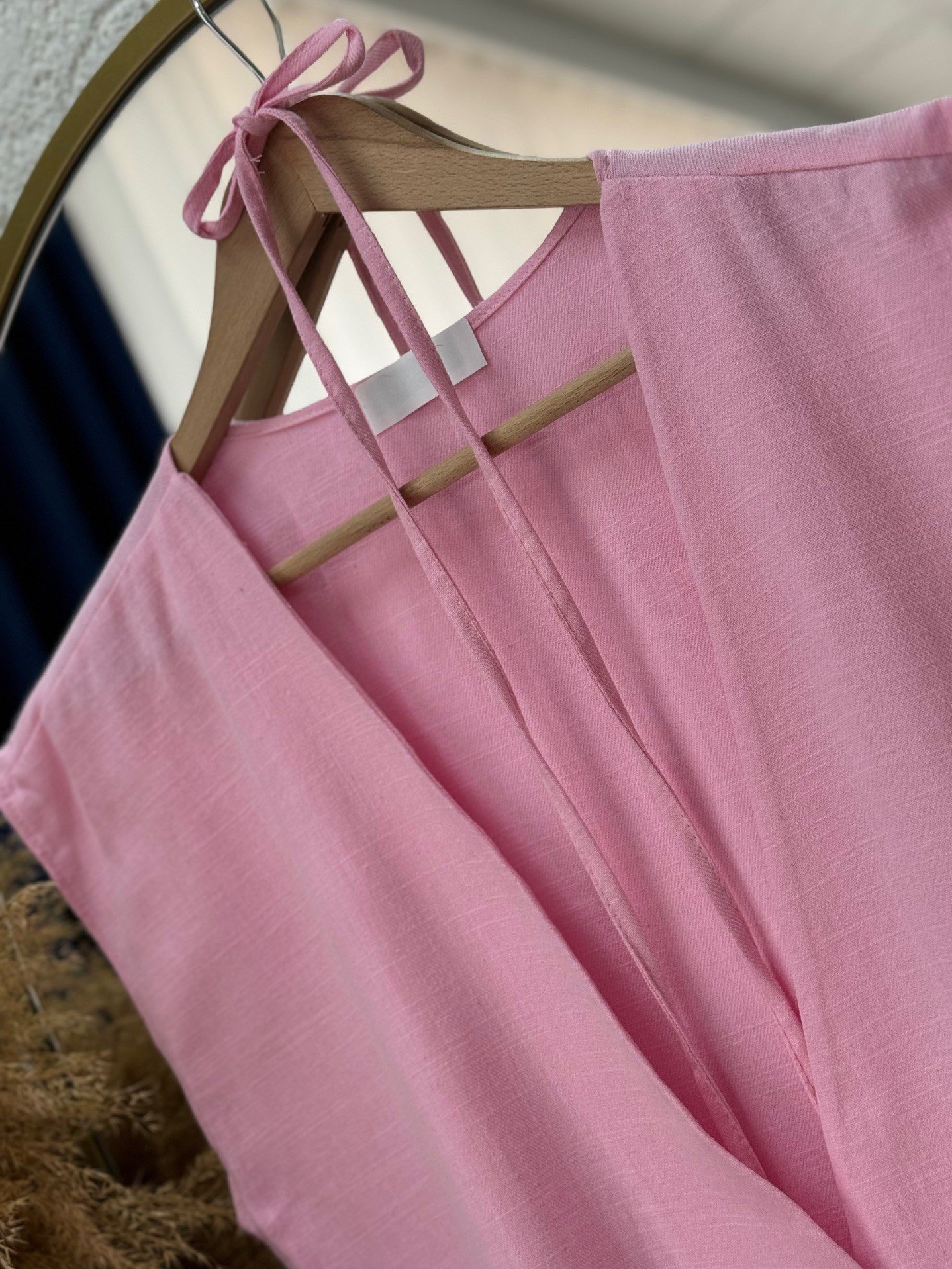 Nubonia Tek Düğmeli Keten Yelek-AS872 Pembe