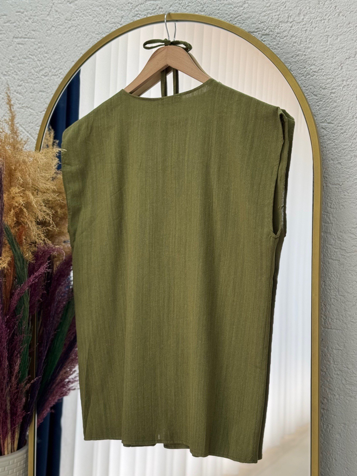 Nubonia Tek Düğmeli Keten Yelek-AS872 Haki