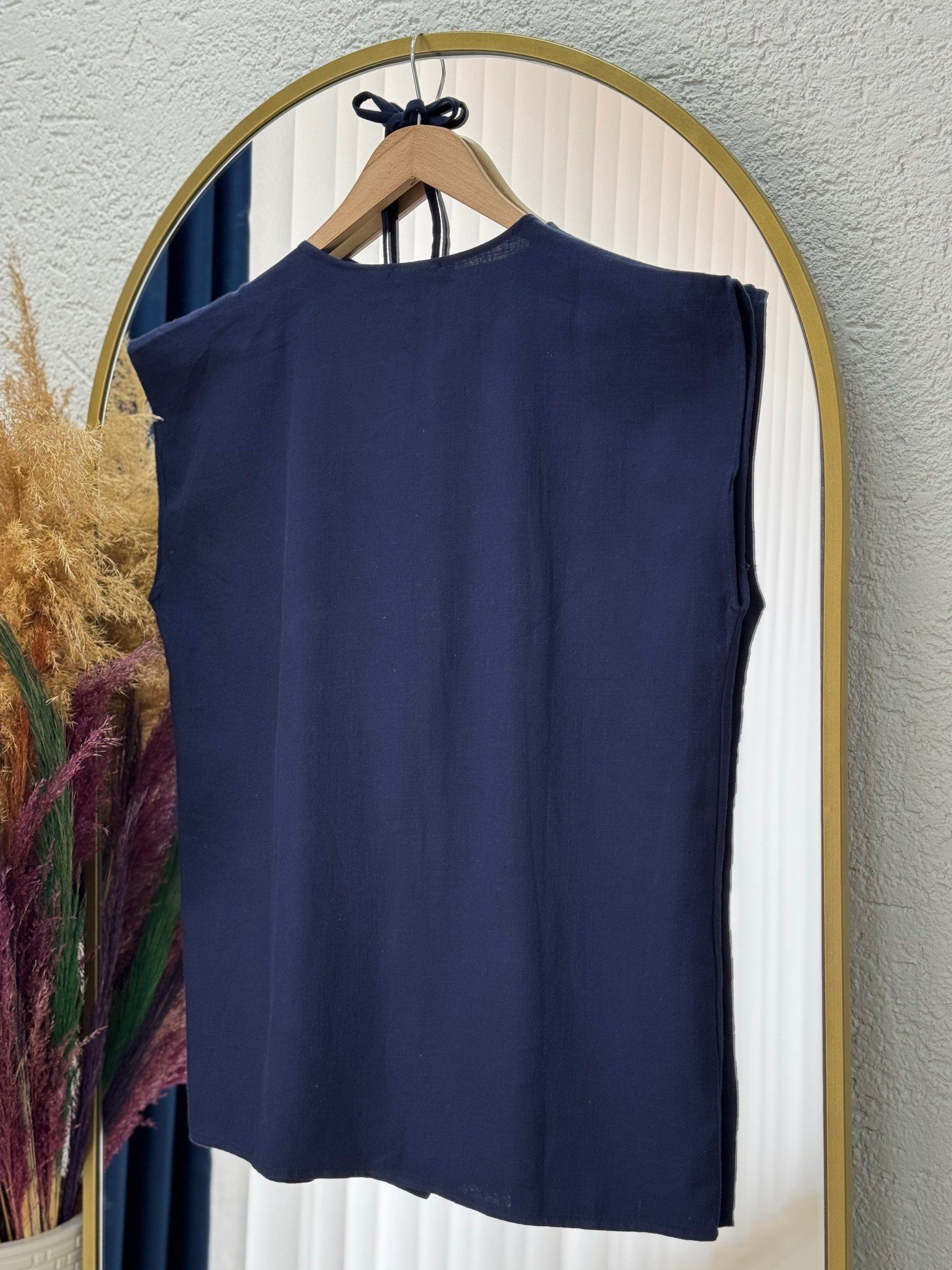 Nubonia Tek Düğmeli Keten Yelek-AS872 Lacivert