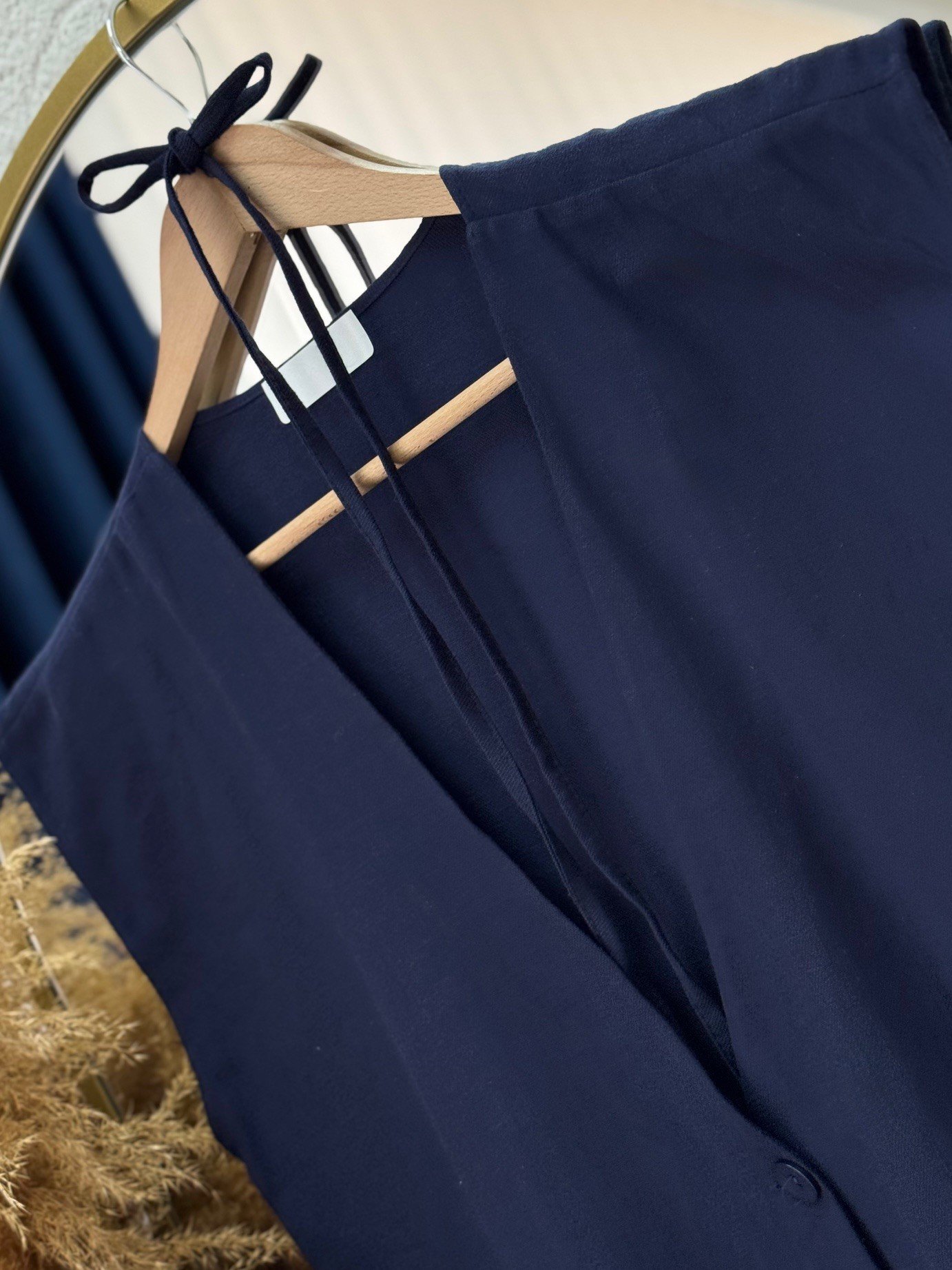 Nubonia Tek Düğmeli Keten Yelek-AS872 Lacivert