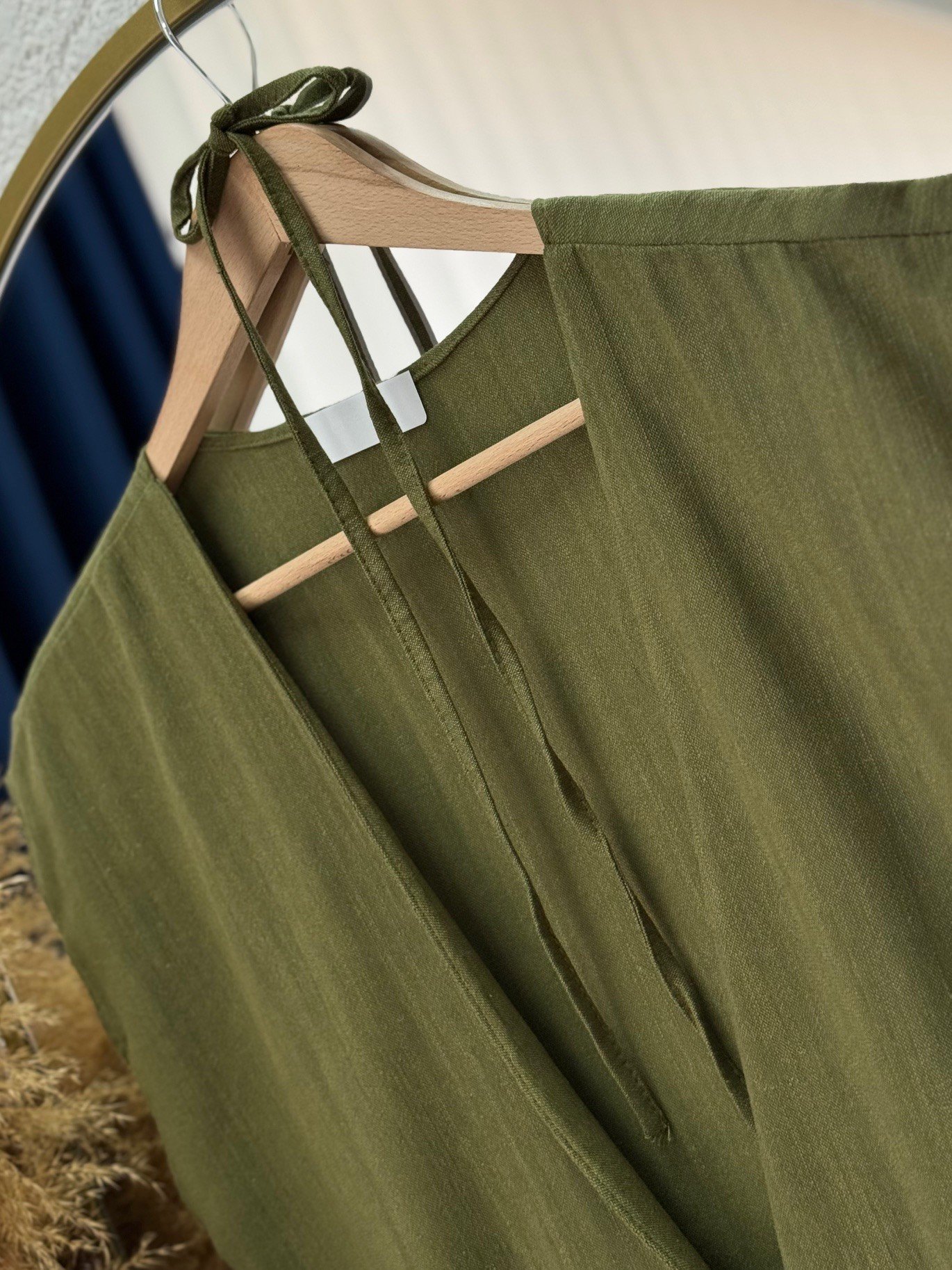 Nubonia Tek Düğmeli Keten Yelek-AS872 Haki