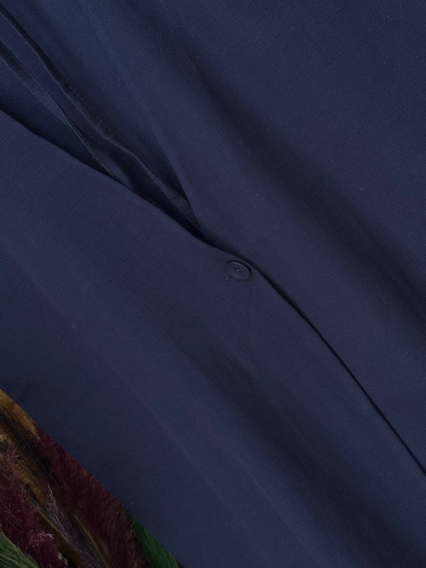 Nubonia Tek Düğmeli Keten Yelek-AS872 Lacivert