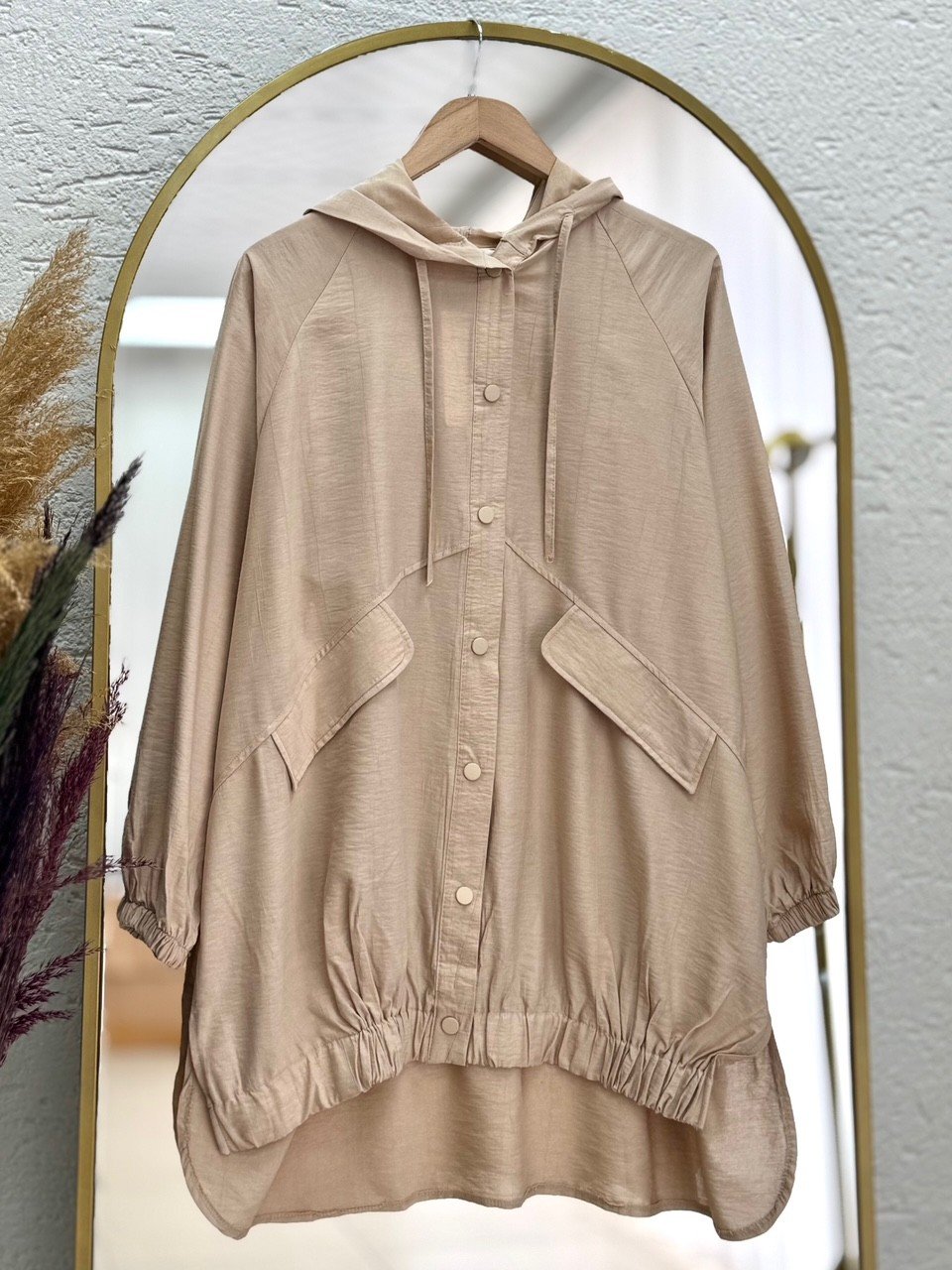 Olena Reglan Kollu Eteği Lastikli Tunik-EL1715 Vizon