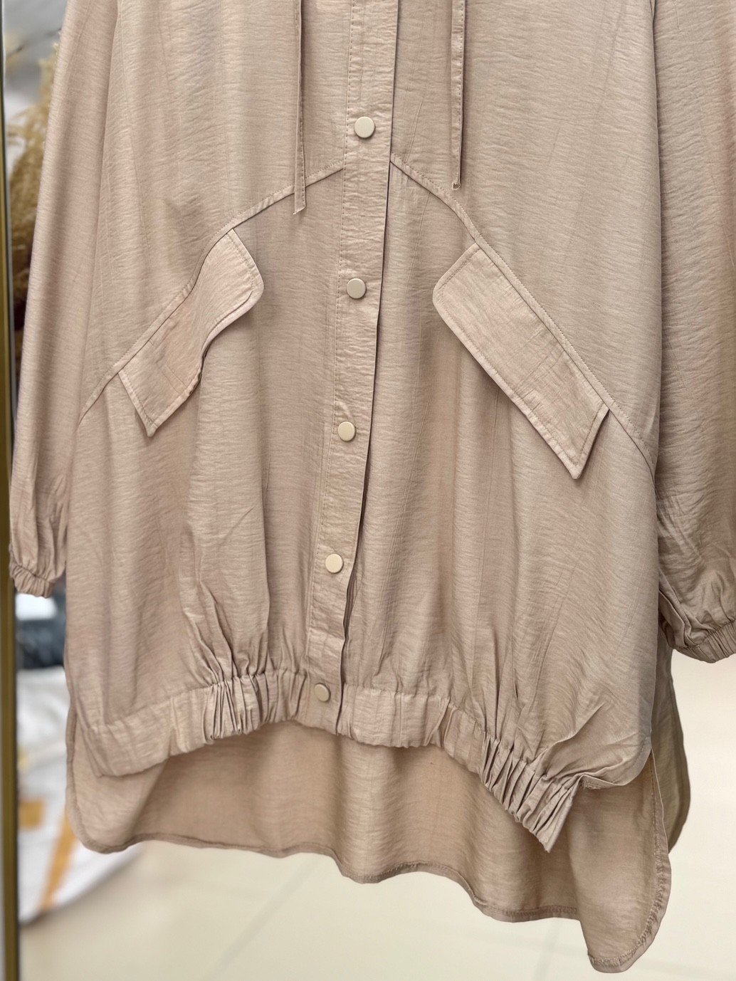 Olena Reglan Kollu Eteği Lastikli Tunik-EL1715 Vizon