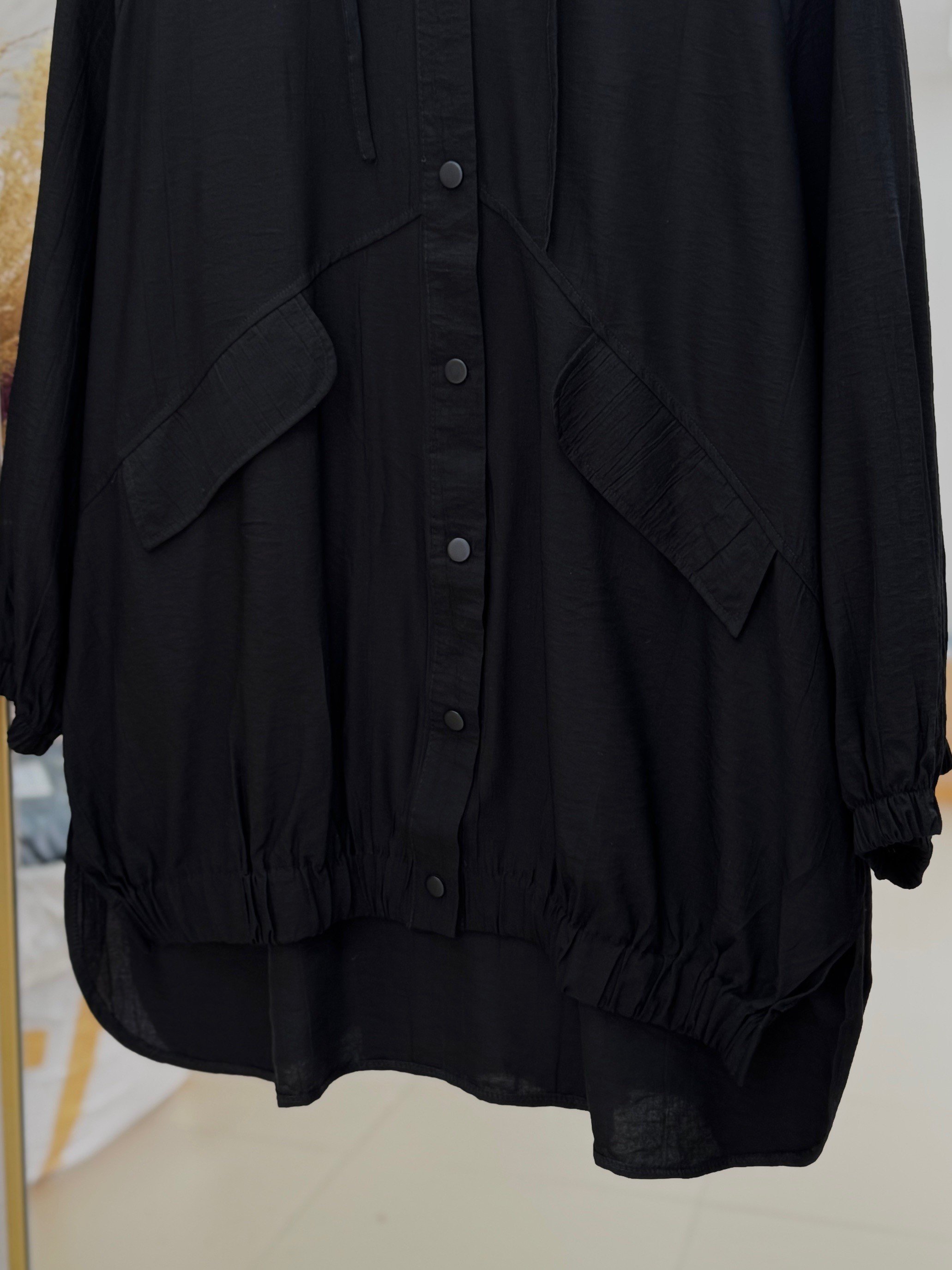 Olena Reglan Kollu Eteği Lastikli Tunik-EL1715 Siyah