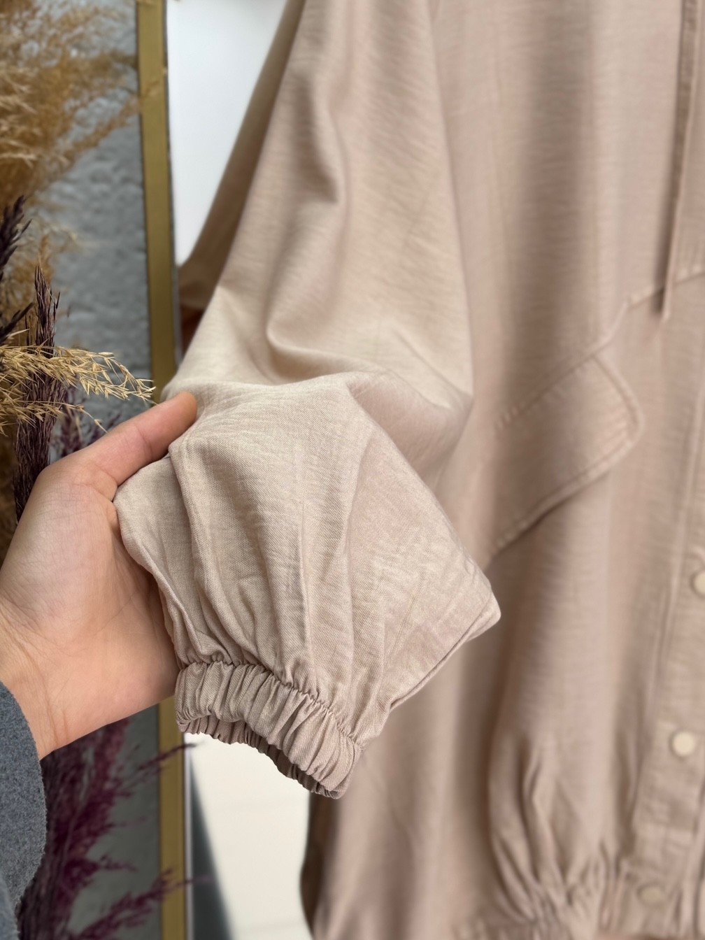 Olena Reglan Kollu Eteği Lastikli Tunik-EL1715 Vizon