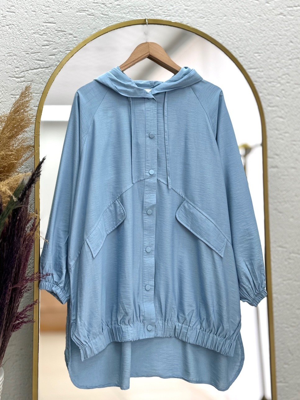 Olena Reglan Kollu Eteği Lastikli Tunik-EL1715 Mavi