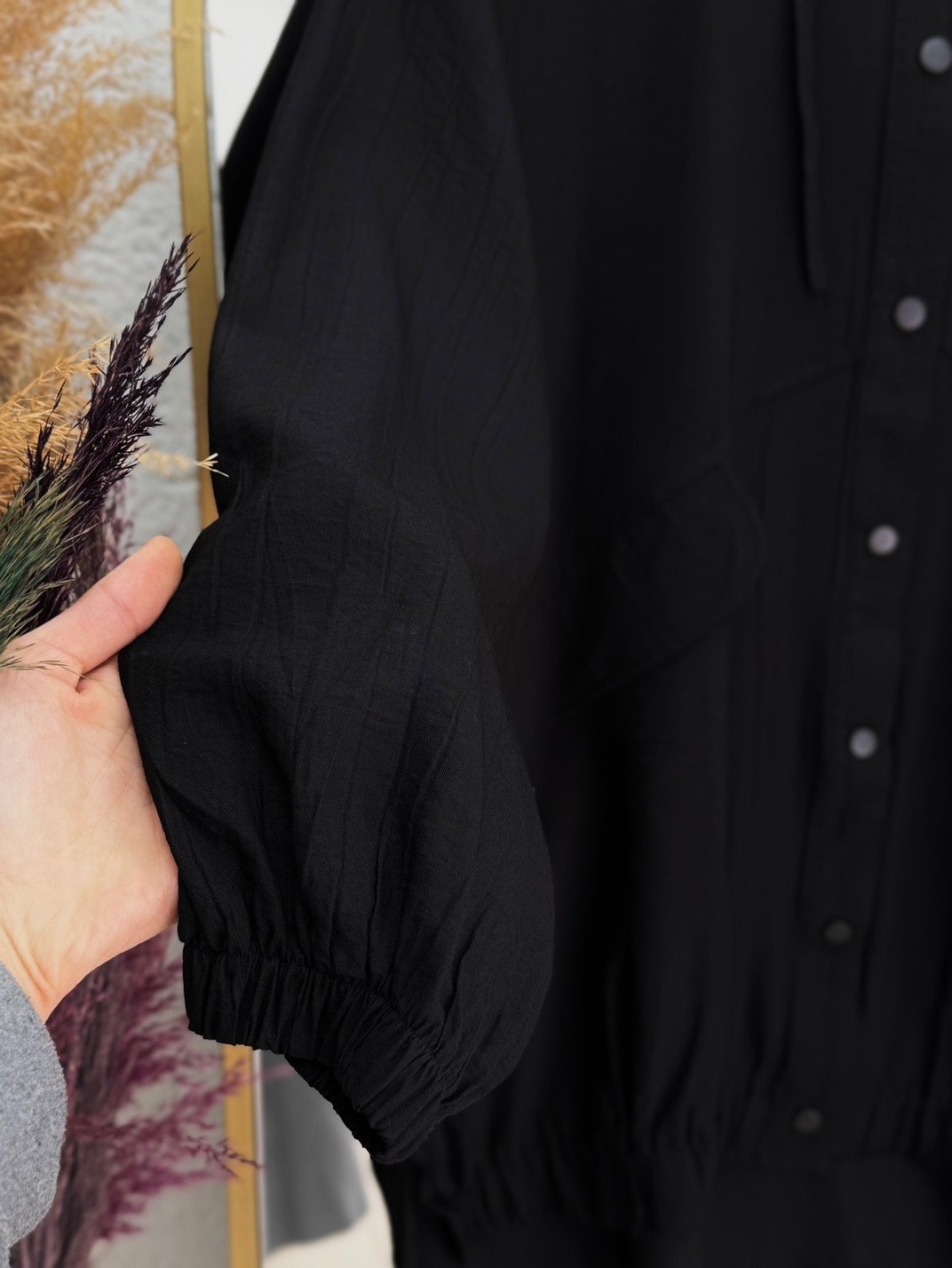 Olena Reglan Kollu Eteği Lastikli Tunik-EL1715 Siyah