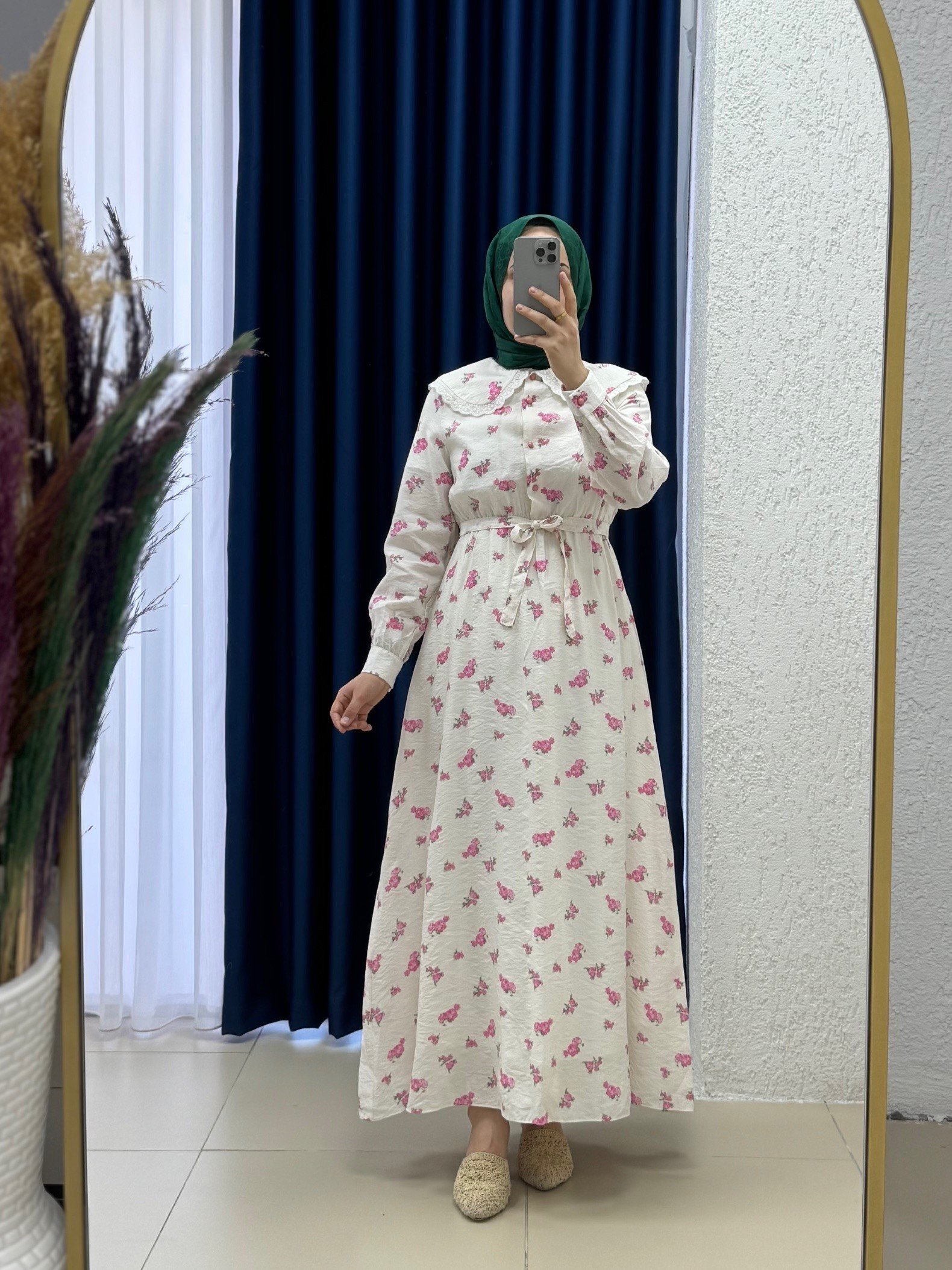 Oreledra Bebe Yaka Beli Lastikli Çiçekli Elbise-AY8650 Pembe