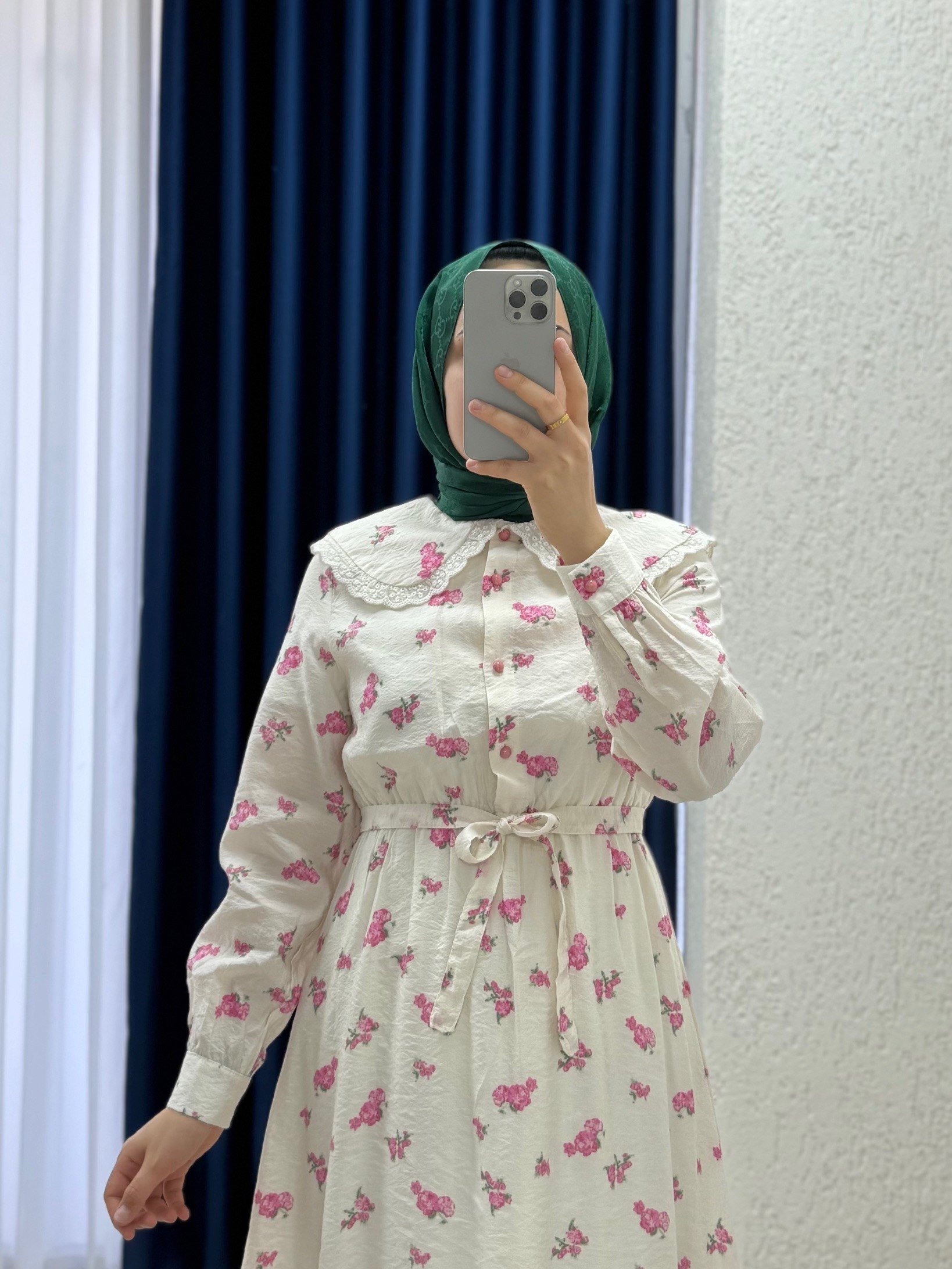 Oreledra Bebe Yaka Beli Lastikli Çiçekli Elbise-AY8650 Pembe