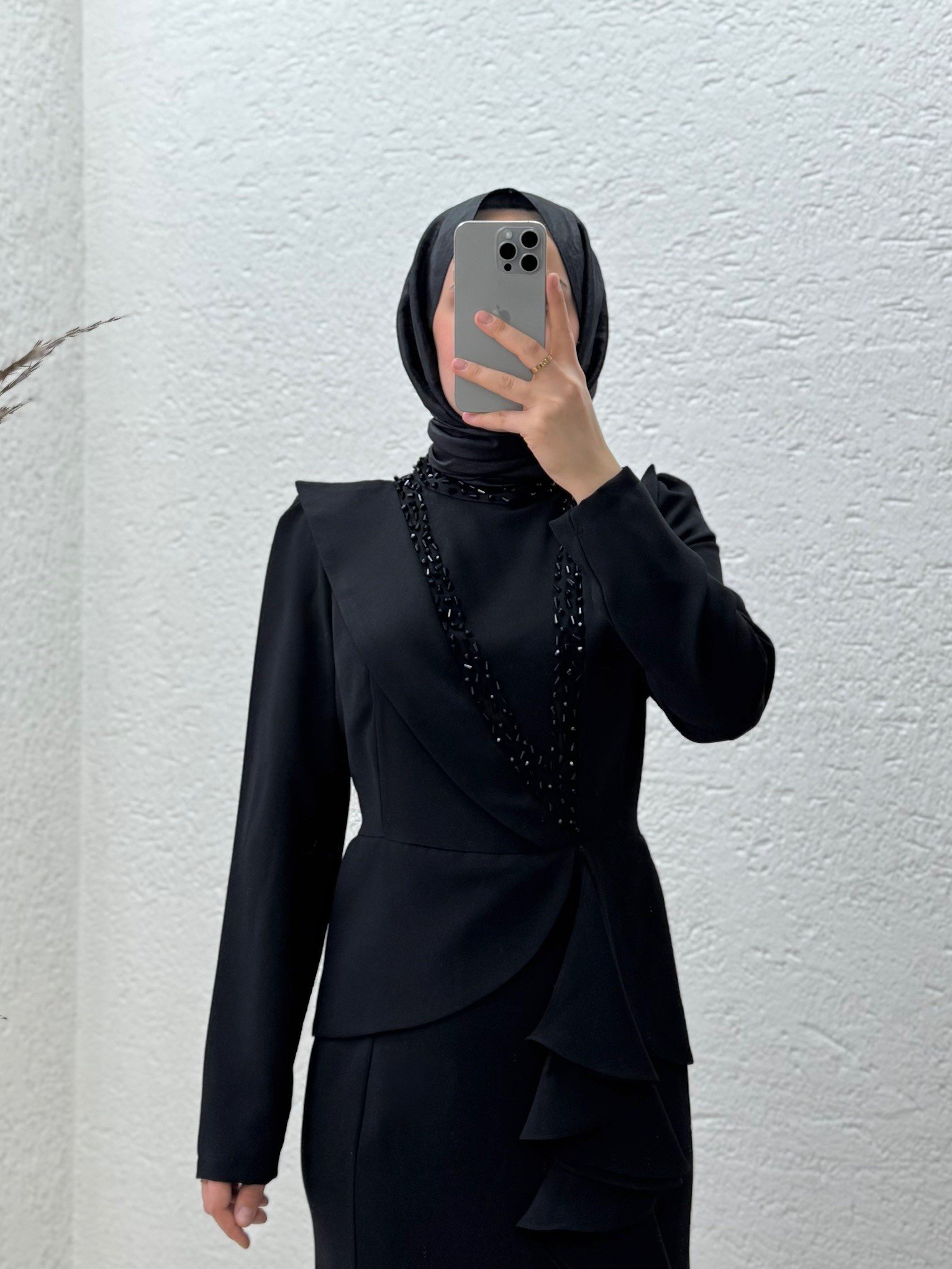 Orelessa Yandan Fırfırlı Ceket Detaylı Elbise-GE1040 Siyah