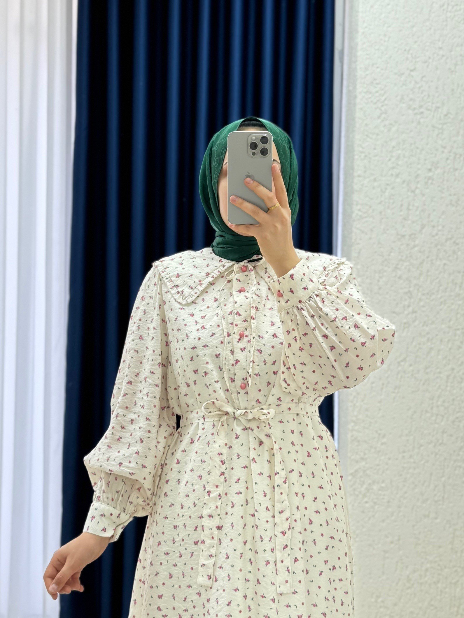 Orelesya Mini Çiçekli Bebe Yaka Yarım Patlı Elbise-AY8647 Pembe