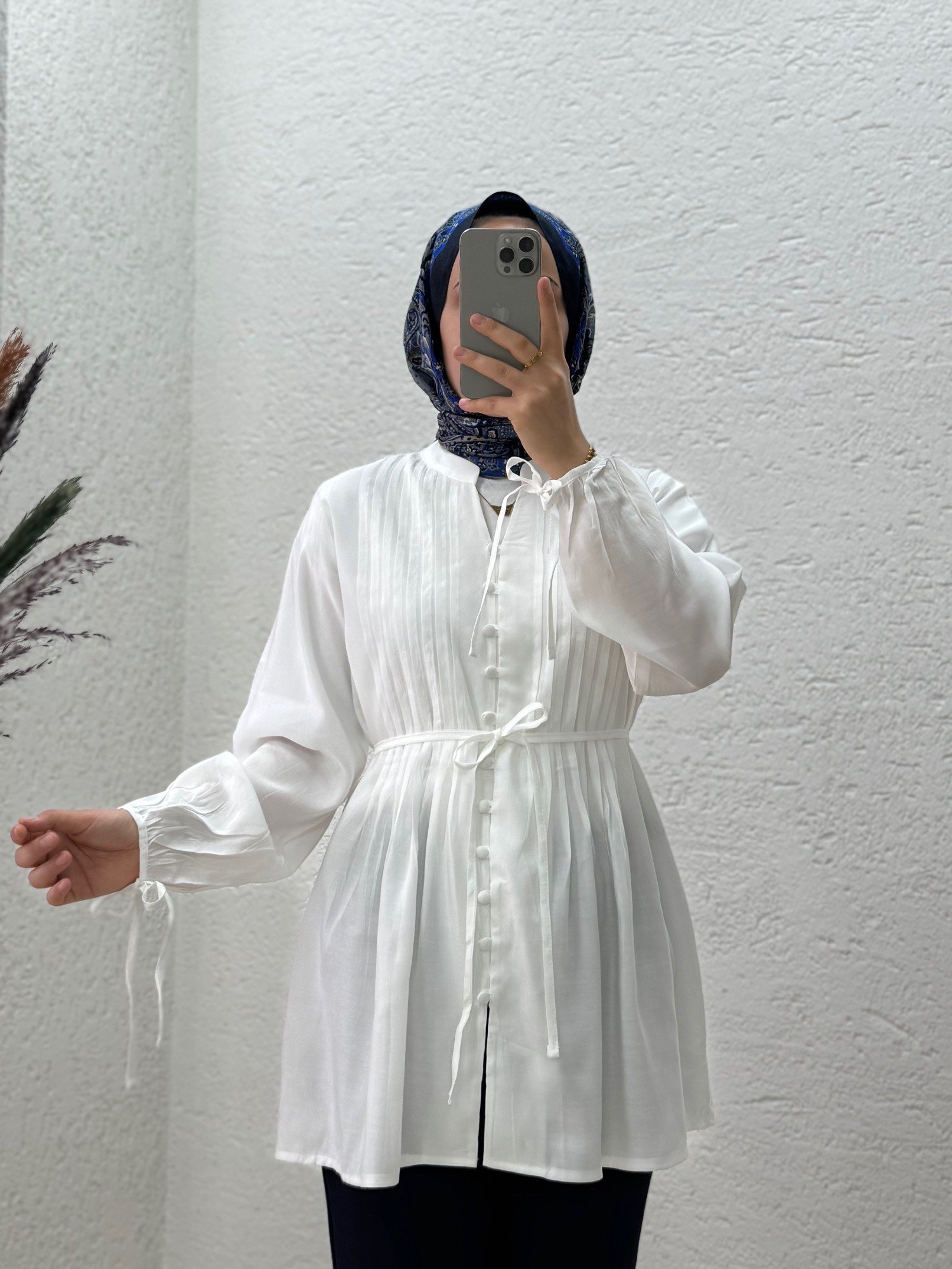 Orelira Nervür Dikiş Detaylı Gömlek-EU2959 Beyaz