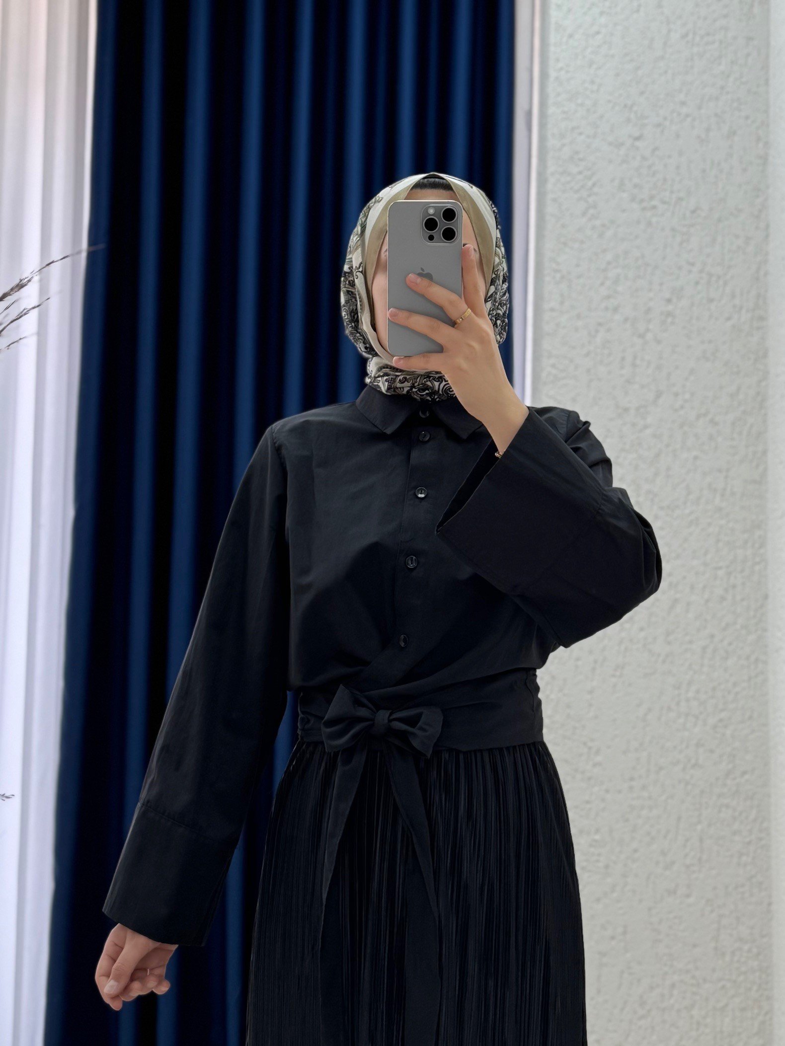 Pamira Belden Bağlamalı Gömlek-BN4205 Siyah