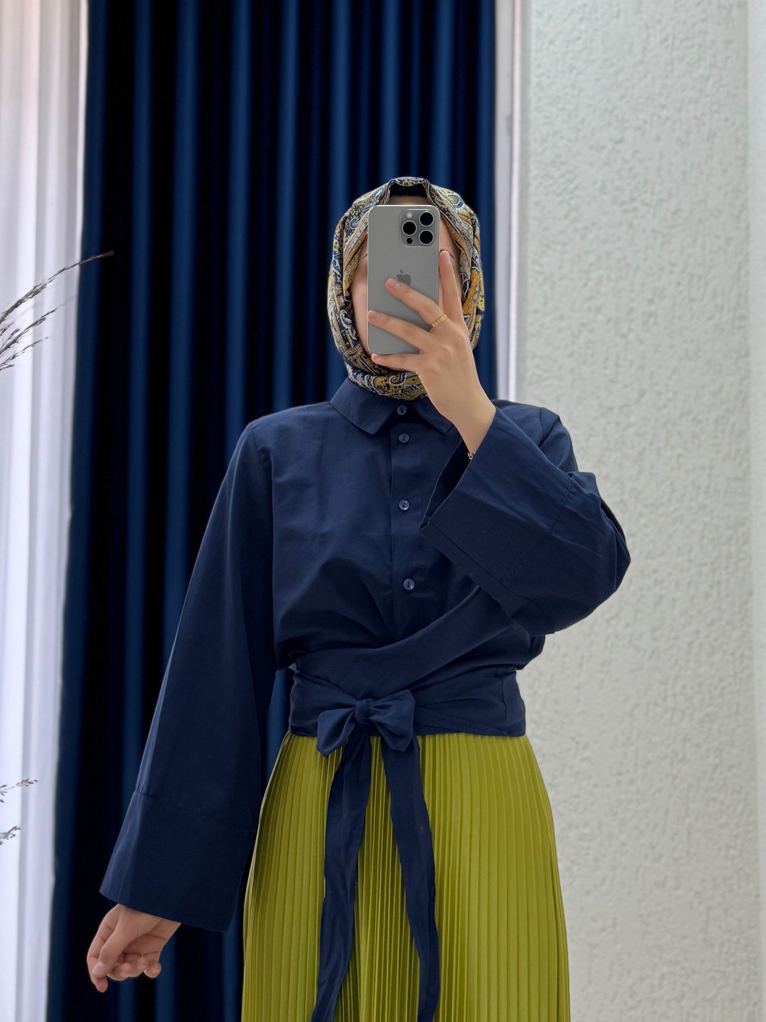 Pamira Belden Bağlamalı Gömlek-BN4205 Lacivert