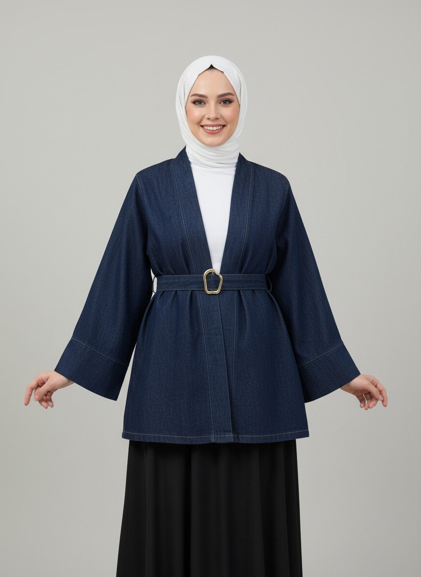 Rosita Geniş Manşetli Kot Ceket-AS1772 Lacivert