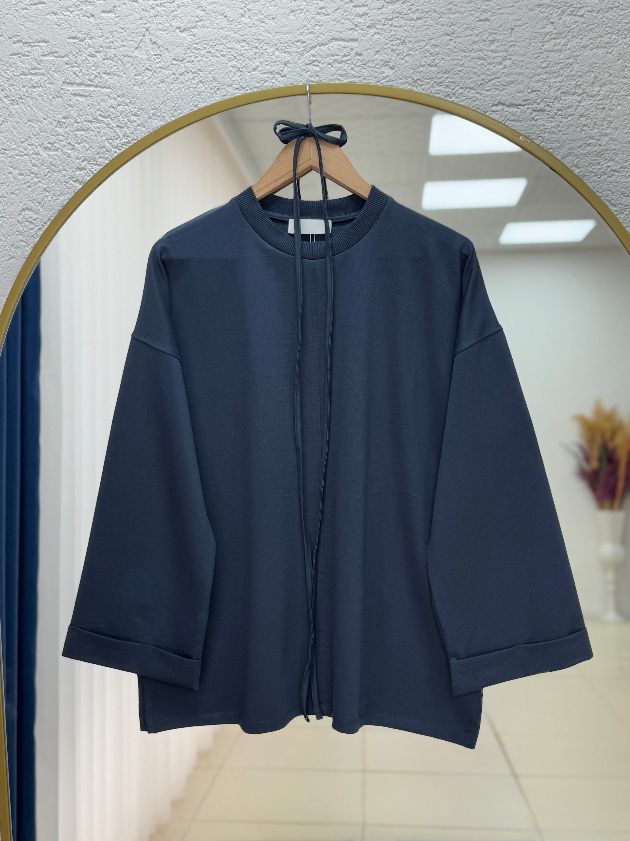 Rukiye Dikiş Detaylı Yırtmaçlı Sweatshirt-EU2755 Antrasit
