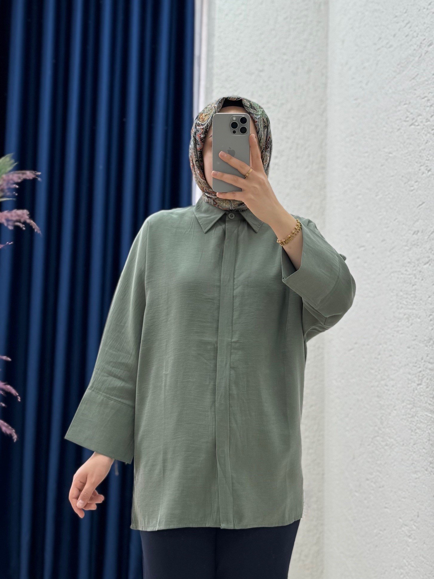 Sanisa Tek Cepli Düğmeli Düz Gömlek-Zİ2166 Haki