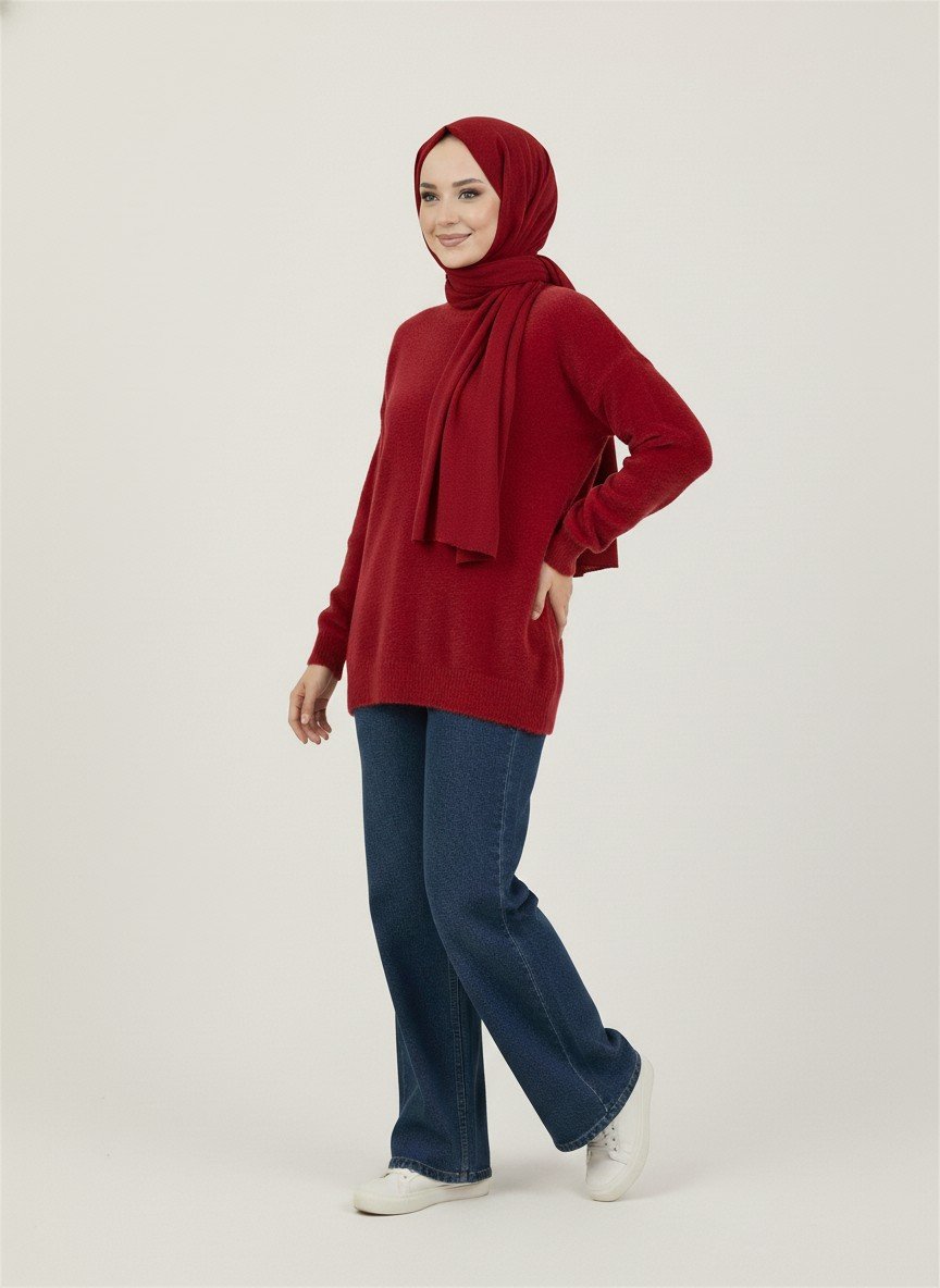 Seraphina Kolu ve Altı Lastikli Sakallı Tunik-KR3154 Bordo