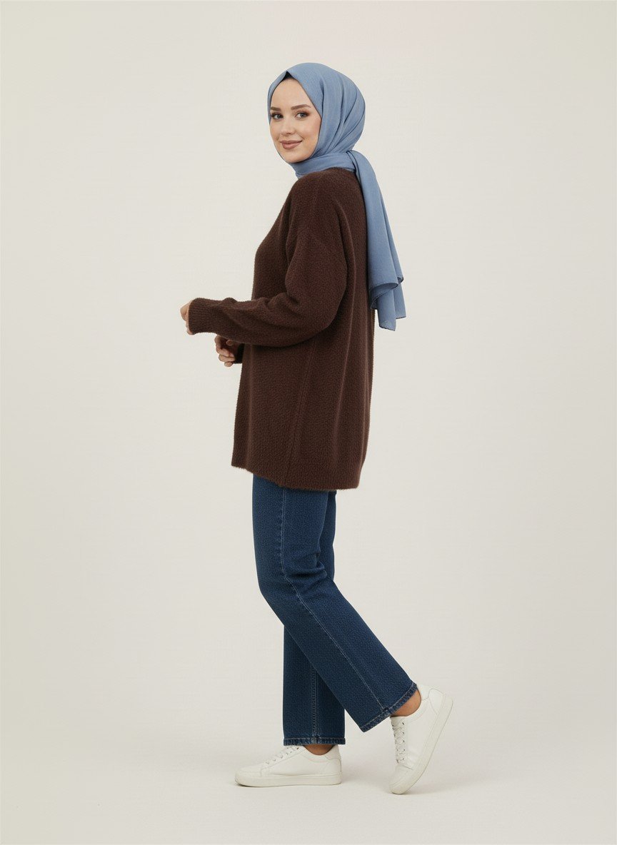 Seraphina Kolu ve Altı Lastikli Sakallı Tunik-KR3154 Kahve