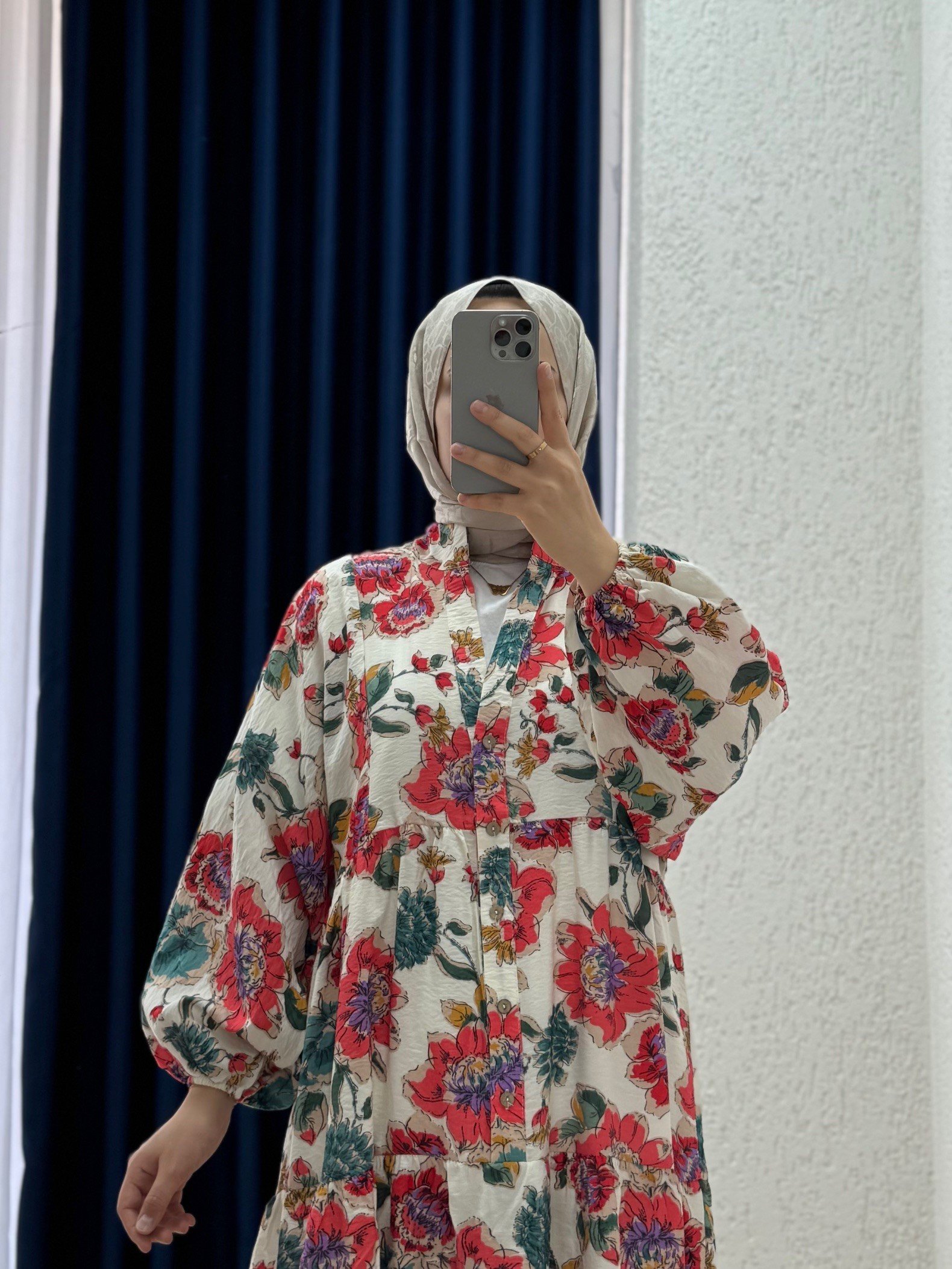 Serina Desenli Elbise-SA2559 Ekru