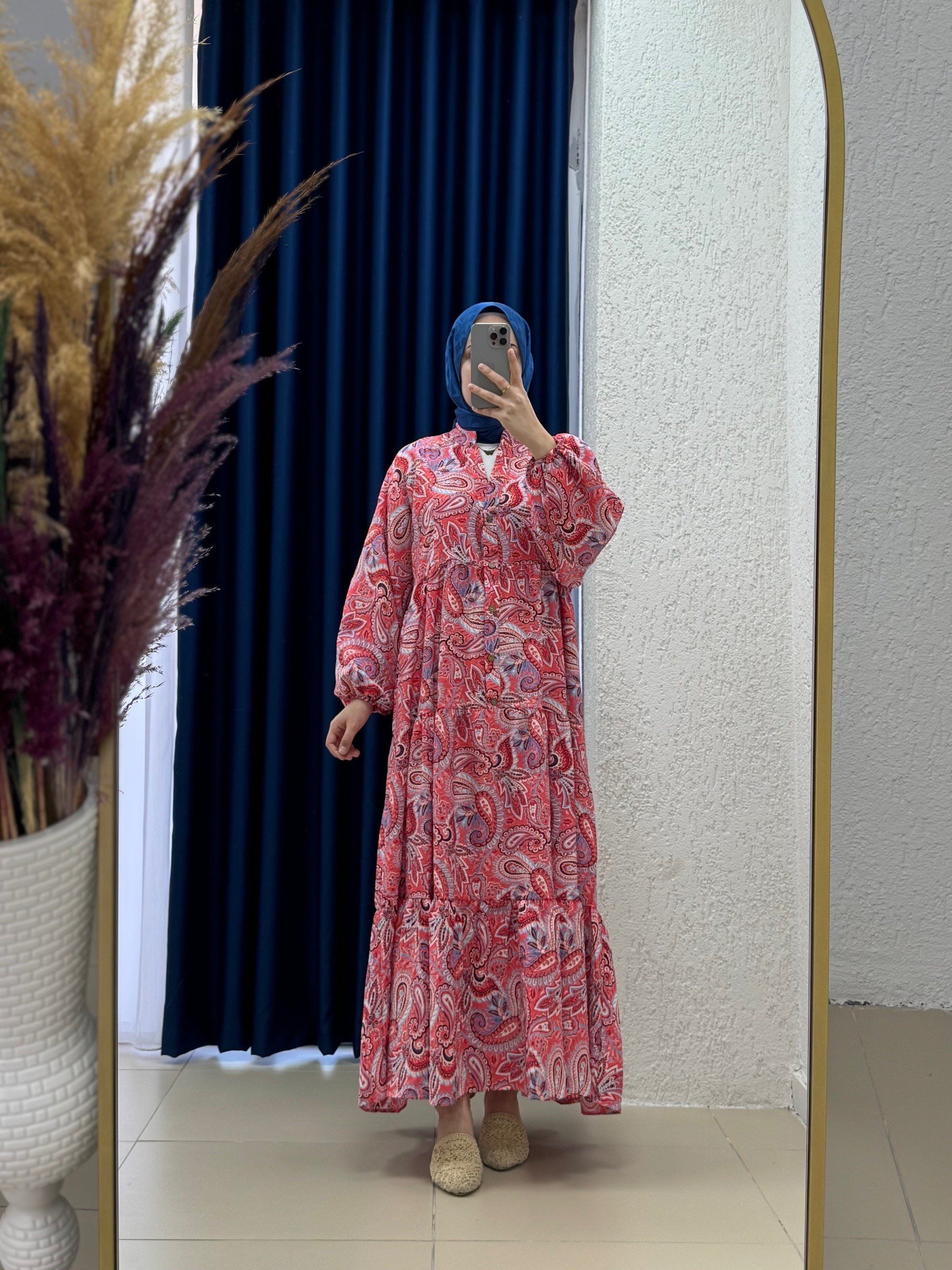 Serina Desenli Elbise-SA2559 Fuşya