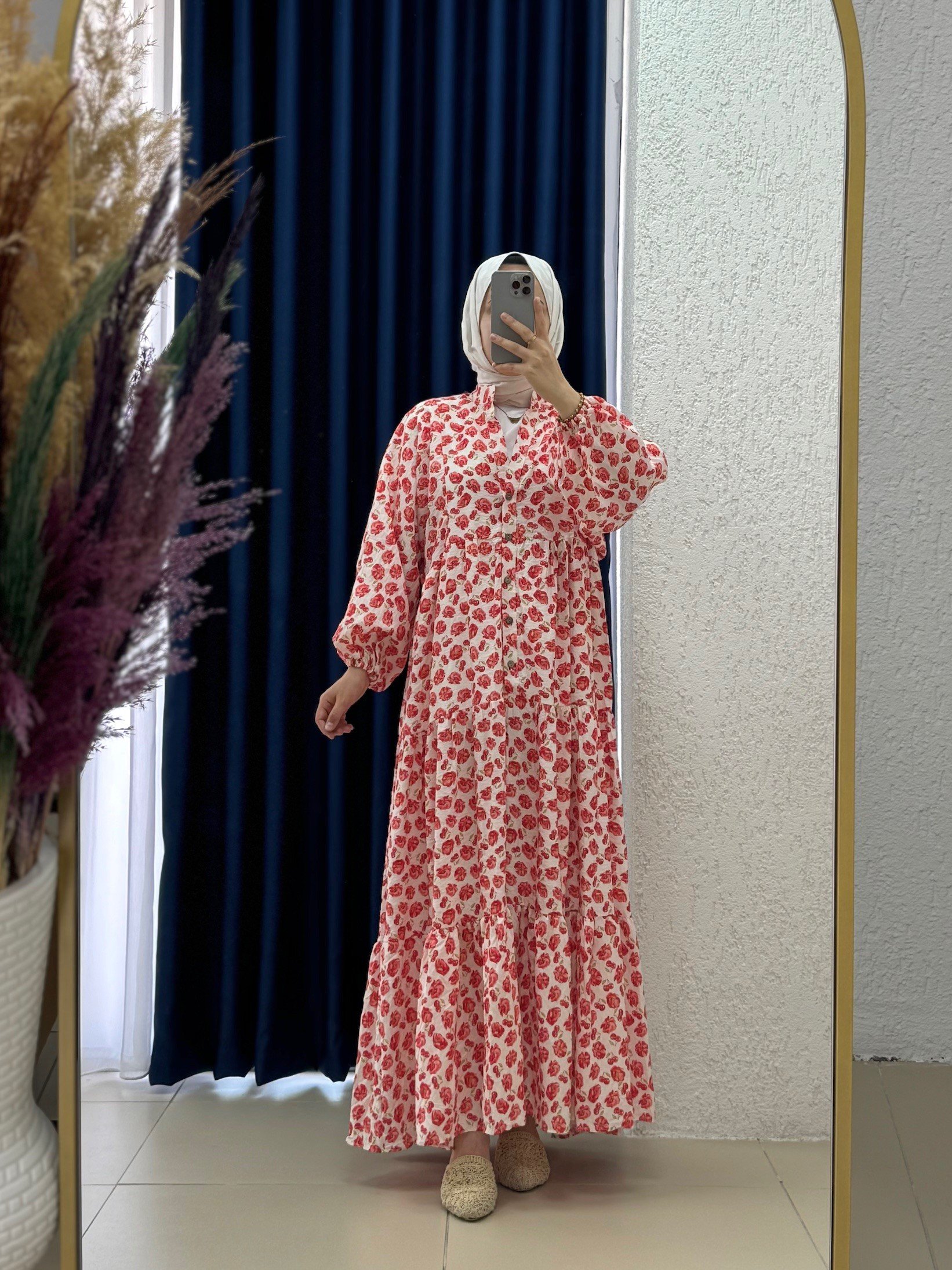 Serina Desenli Elbise-SA2559 Oranj