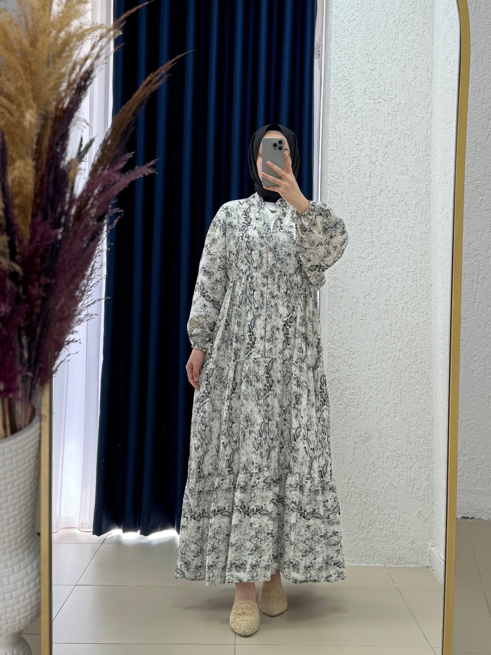 Serina Desenli Elbise-SA2559 Siyah