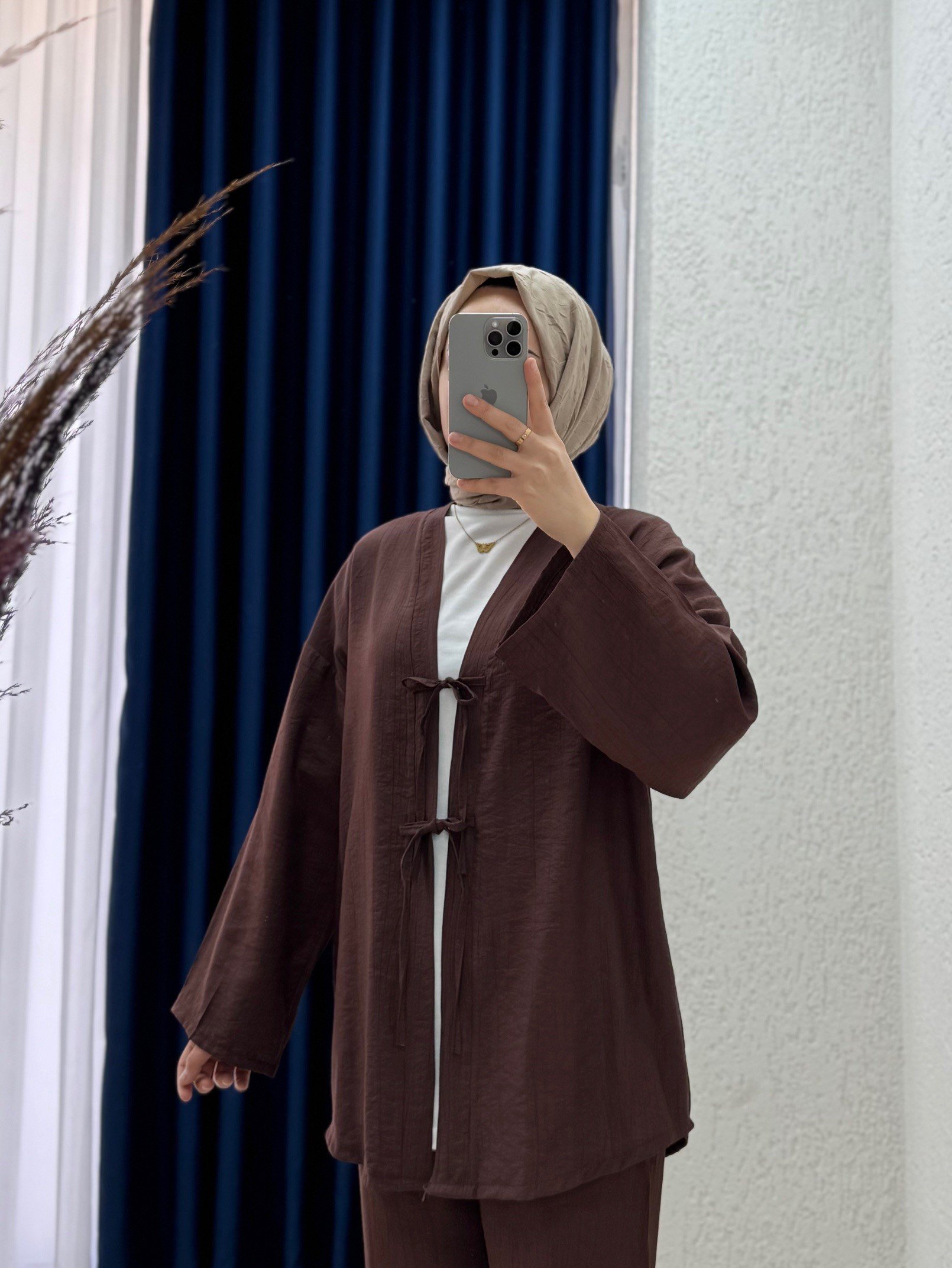 Serisa Önü  Bağlamalı Pantolonlu Takım-TN0007 Kahve