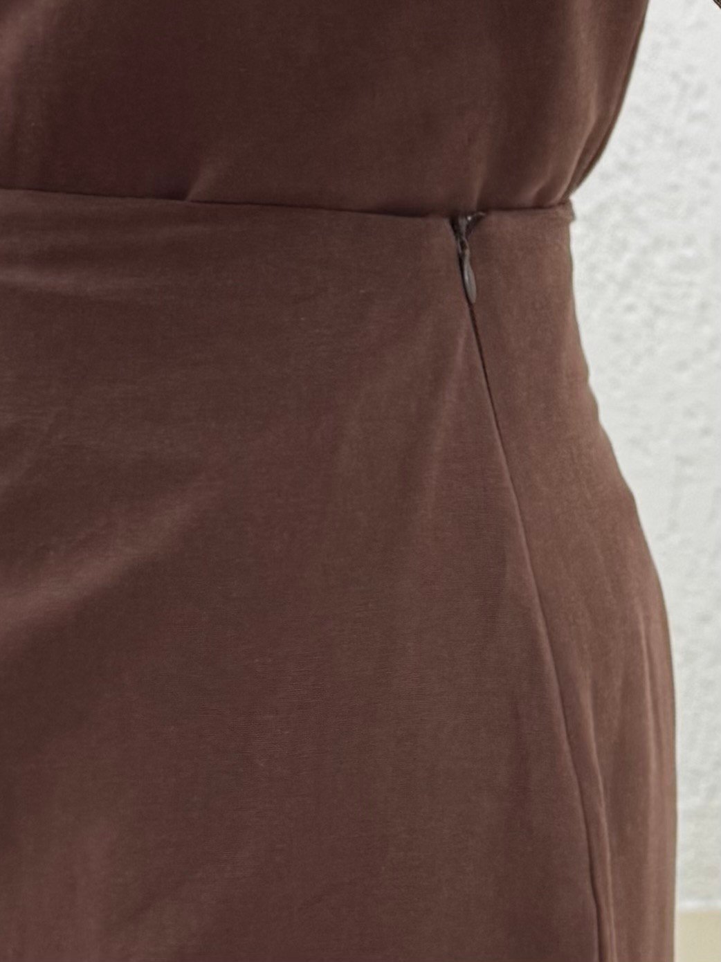 Serista Eteği Yandan Bağlamalı Keten Takım-EK262 Kahve