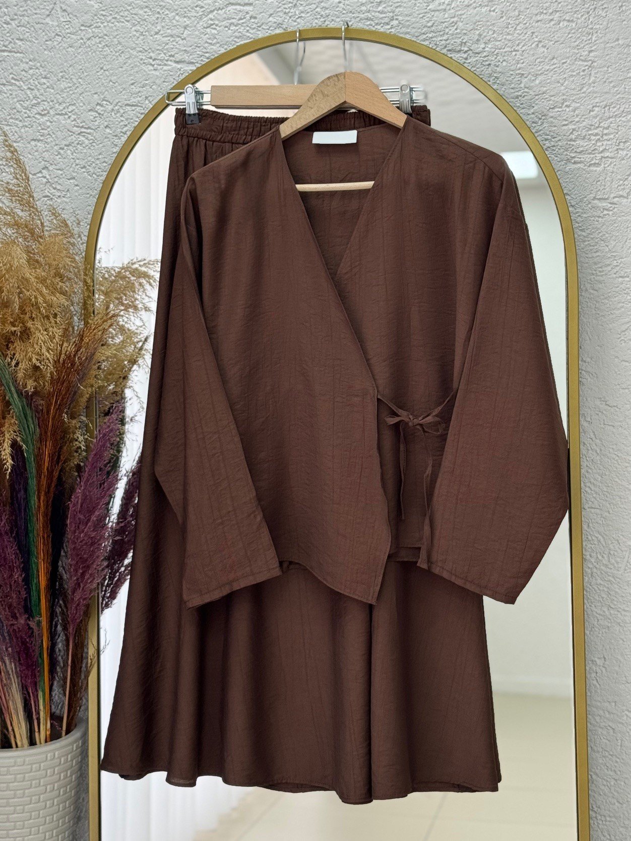Serona Üstü Kimono Etekli Çilek Takım-EK556-AS079 Kahve
