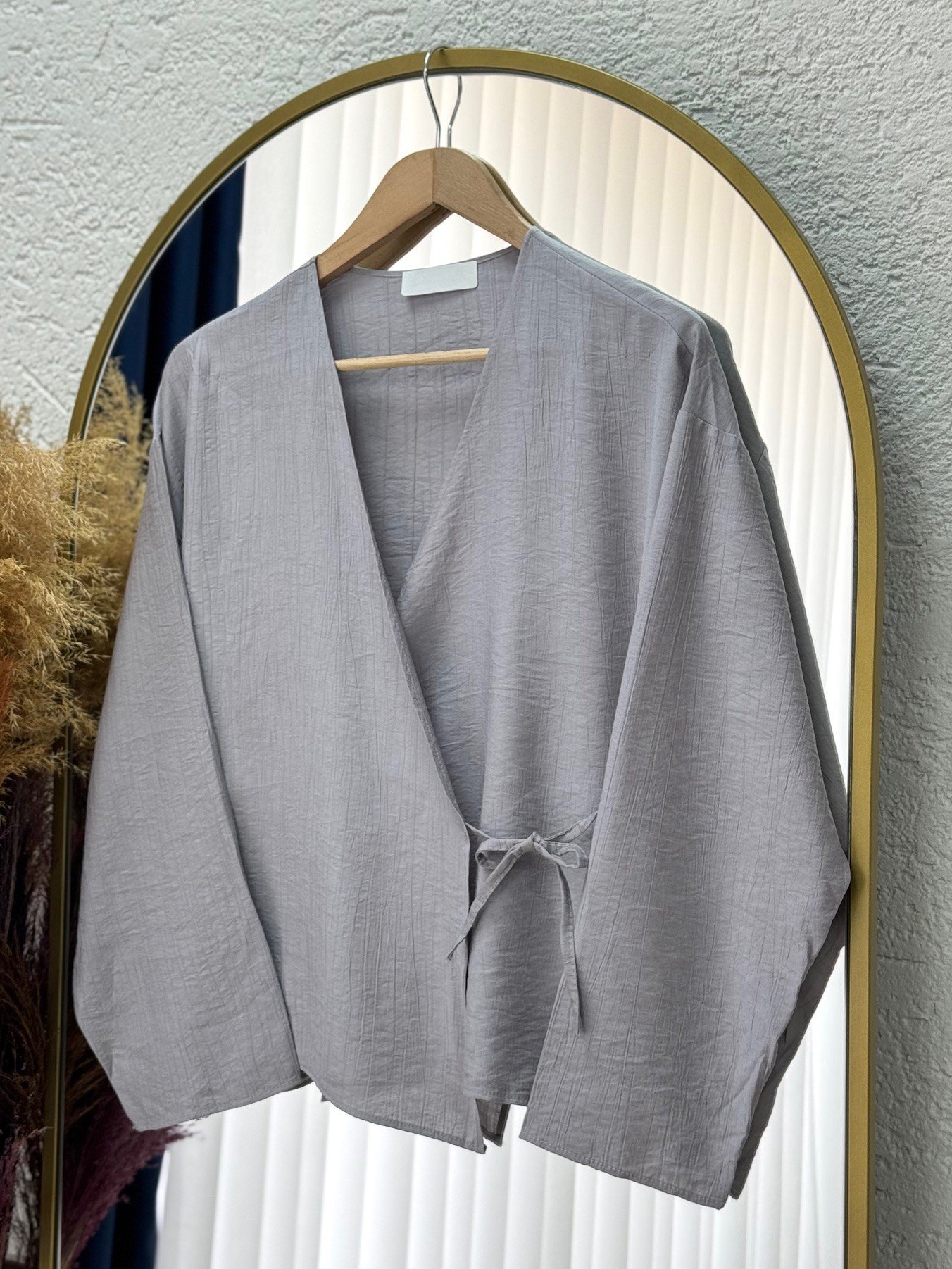 Serona Üstü Kimono Etekli Çilek Takım-EK556-AS079 Gri