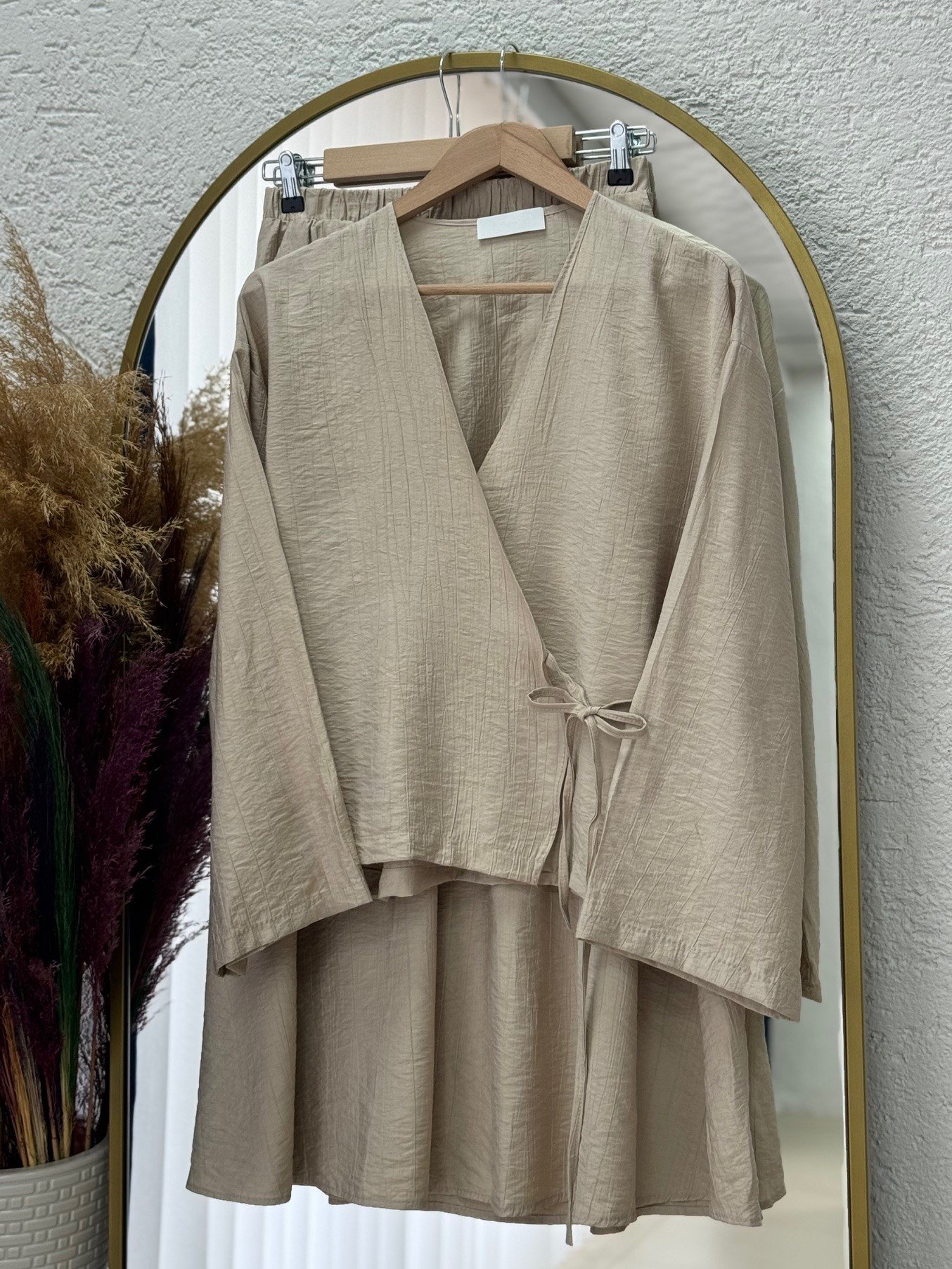 Serona Üstü Kimono Etekli Çilek Takım-EK556-AS079 Taş