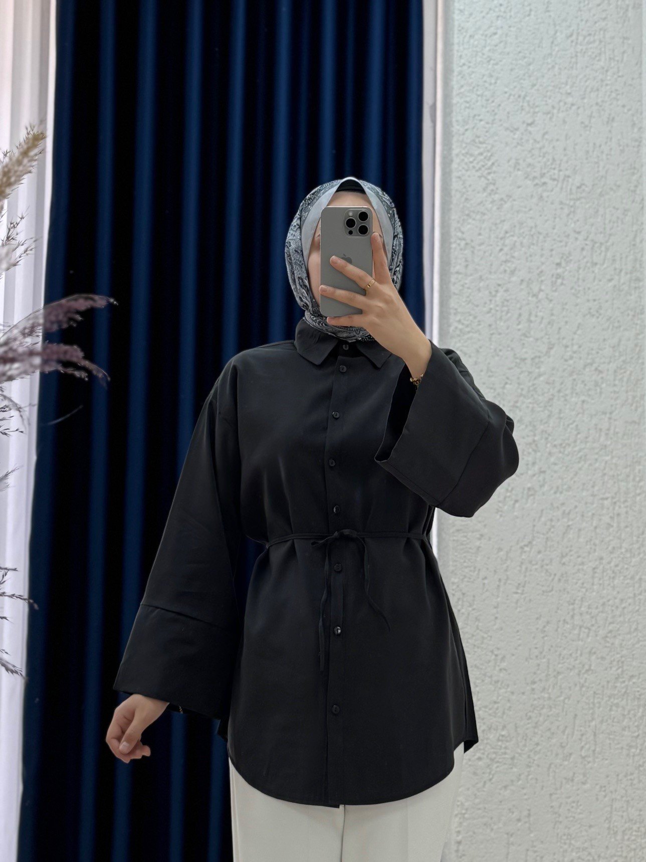 Seruna Geniş Kol Gömlek-Çİ513 Siyah