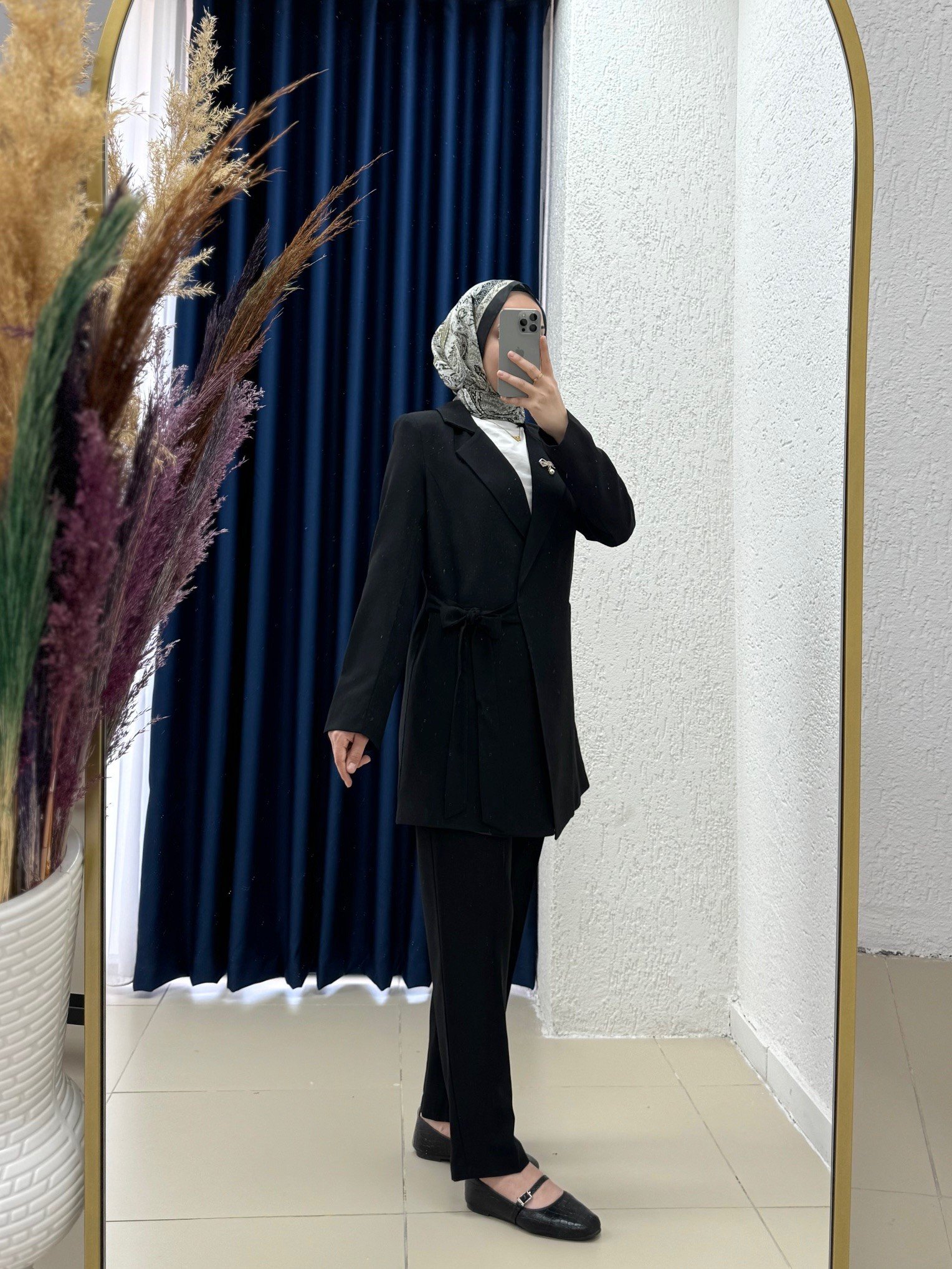 Sezen Bronşlu Yandan Bağlamalı Ceketli Takım-ÜN2016 Siyah