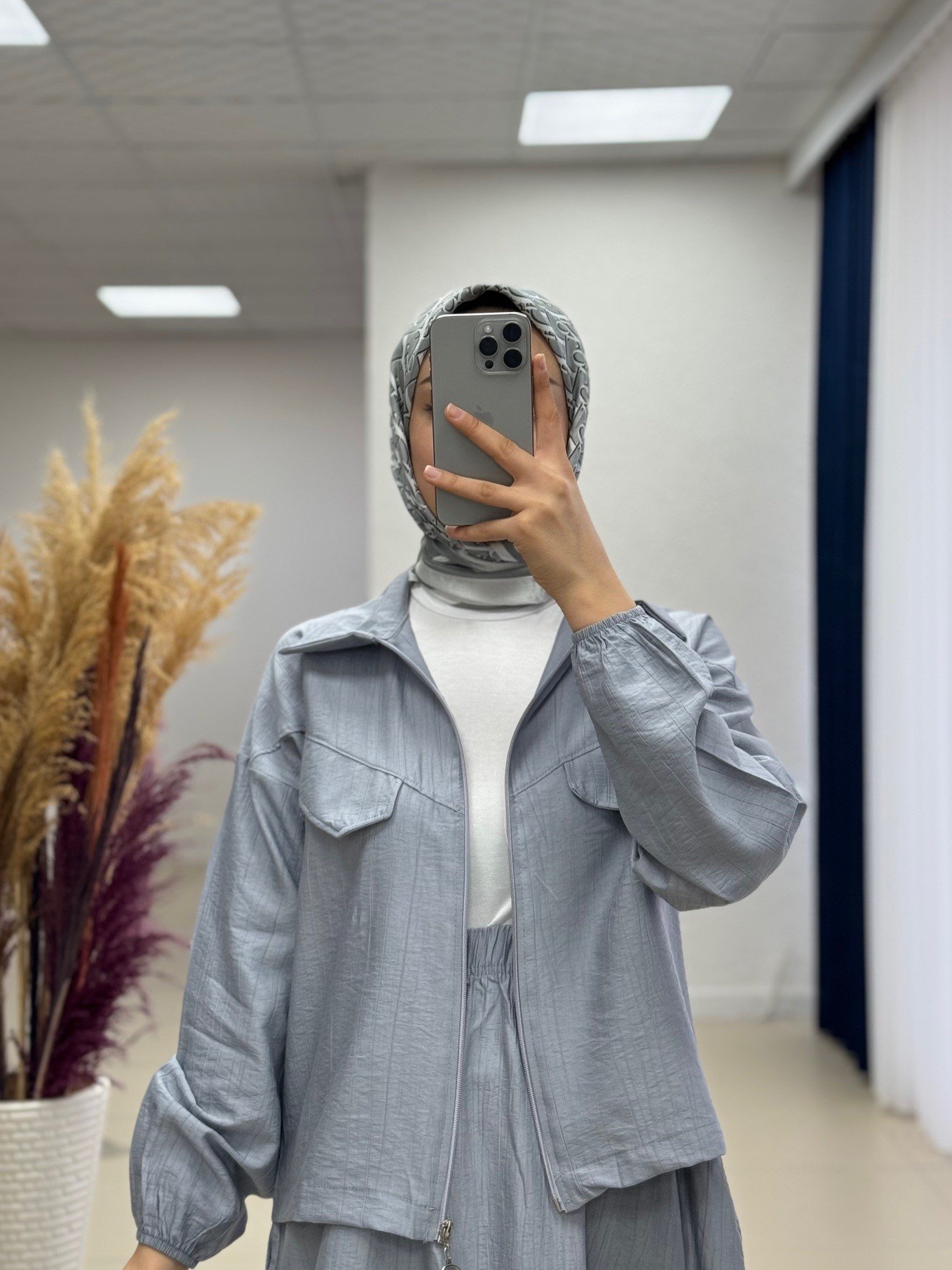 Sofya Çilek Fermuarlı Etekli Cepli Takım-NA3390 Gri