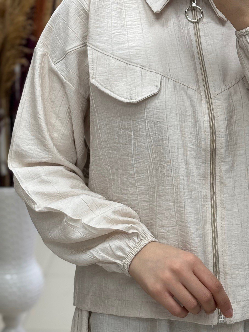 Sofya Çilek Fermuarlı Etekli Cepli Takım-NA3390 Taş