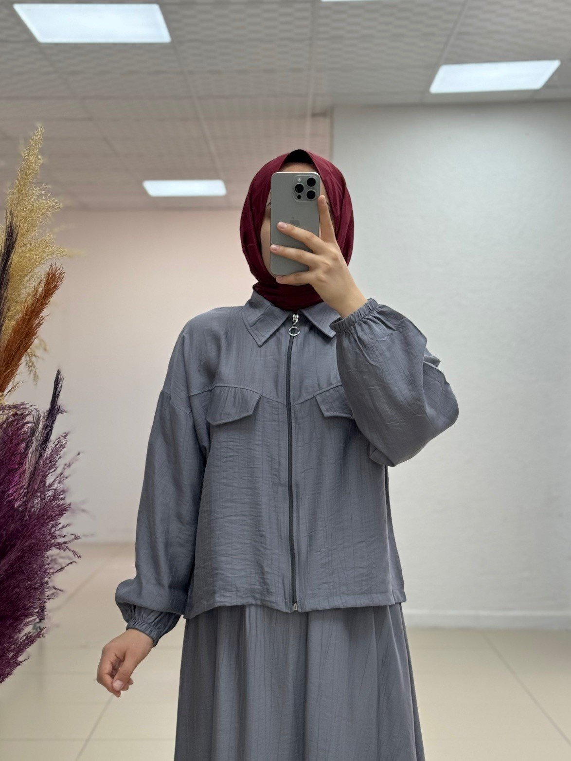 Sofya Çilek Fermuarlı Etekli Cepli Takım-NA3390 Antrasit