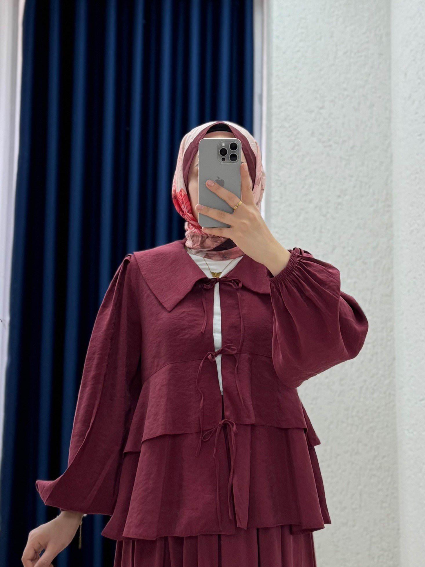 Sorana Gömleği Katkatlı Etekli Takım-HE8339 Bordo