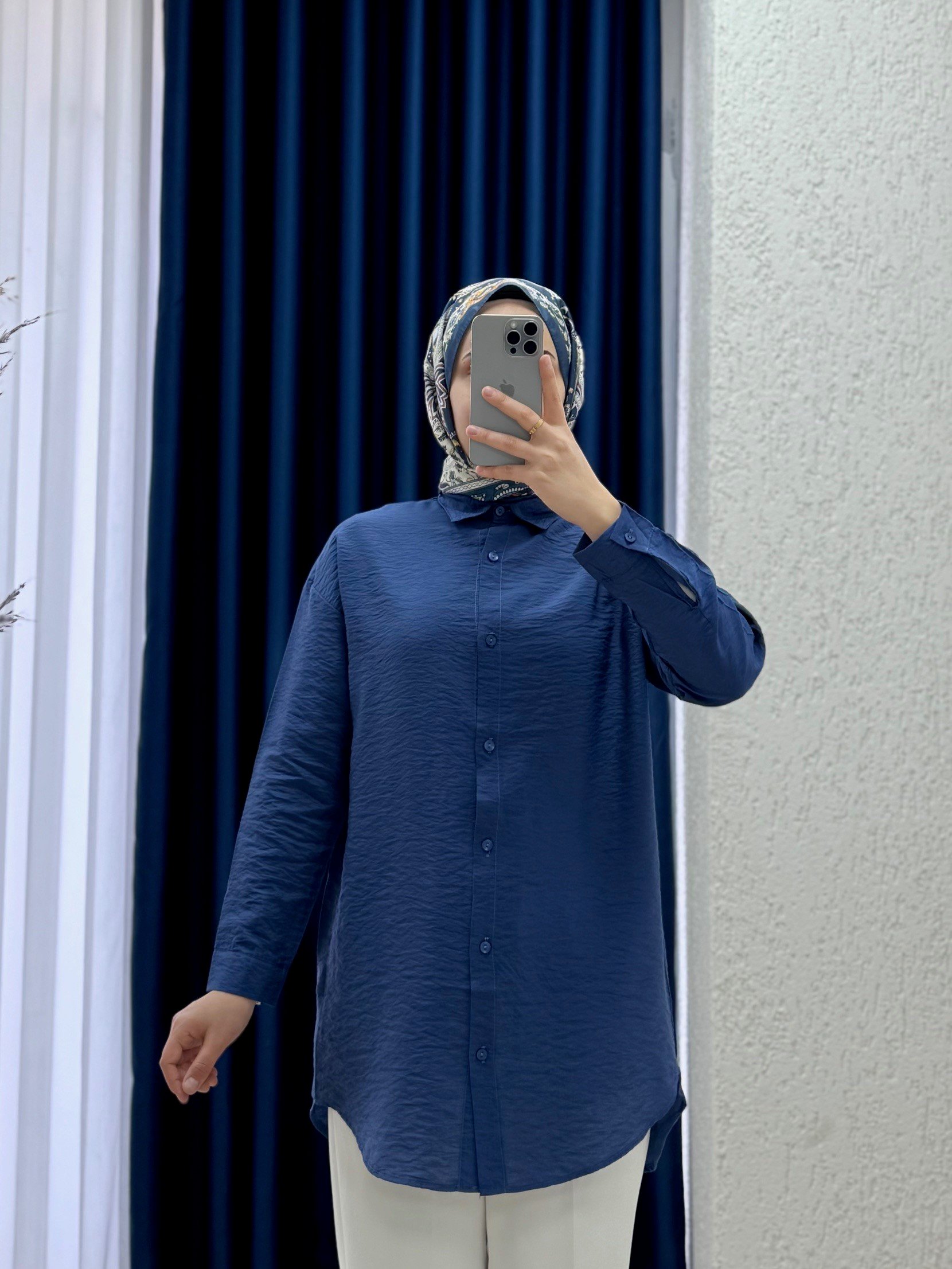 Sorique Önü Kısa Arkası Uzun Düz Çilek Gömlek-Zİ2137 Lacivert