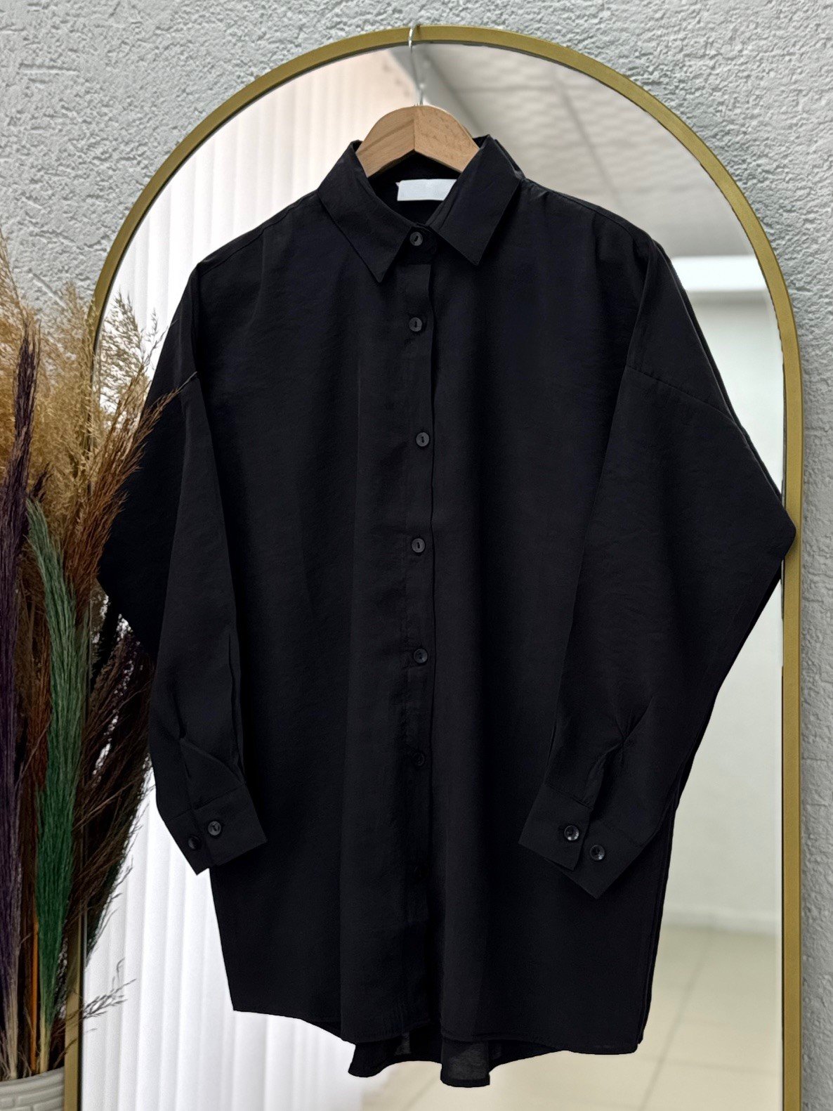 Verona Önü Kısa Arkası Uzun Modal Gömlek-PE215 Siyah