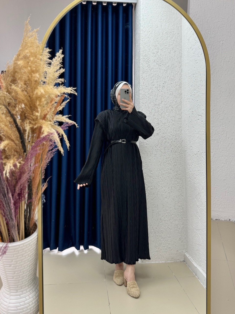 Yelelle Bürümcük Elbise-SA25182 Siyah