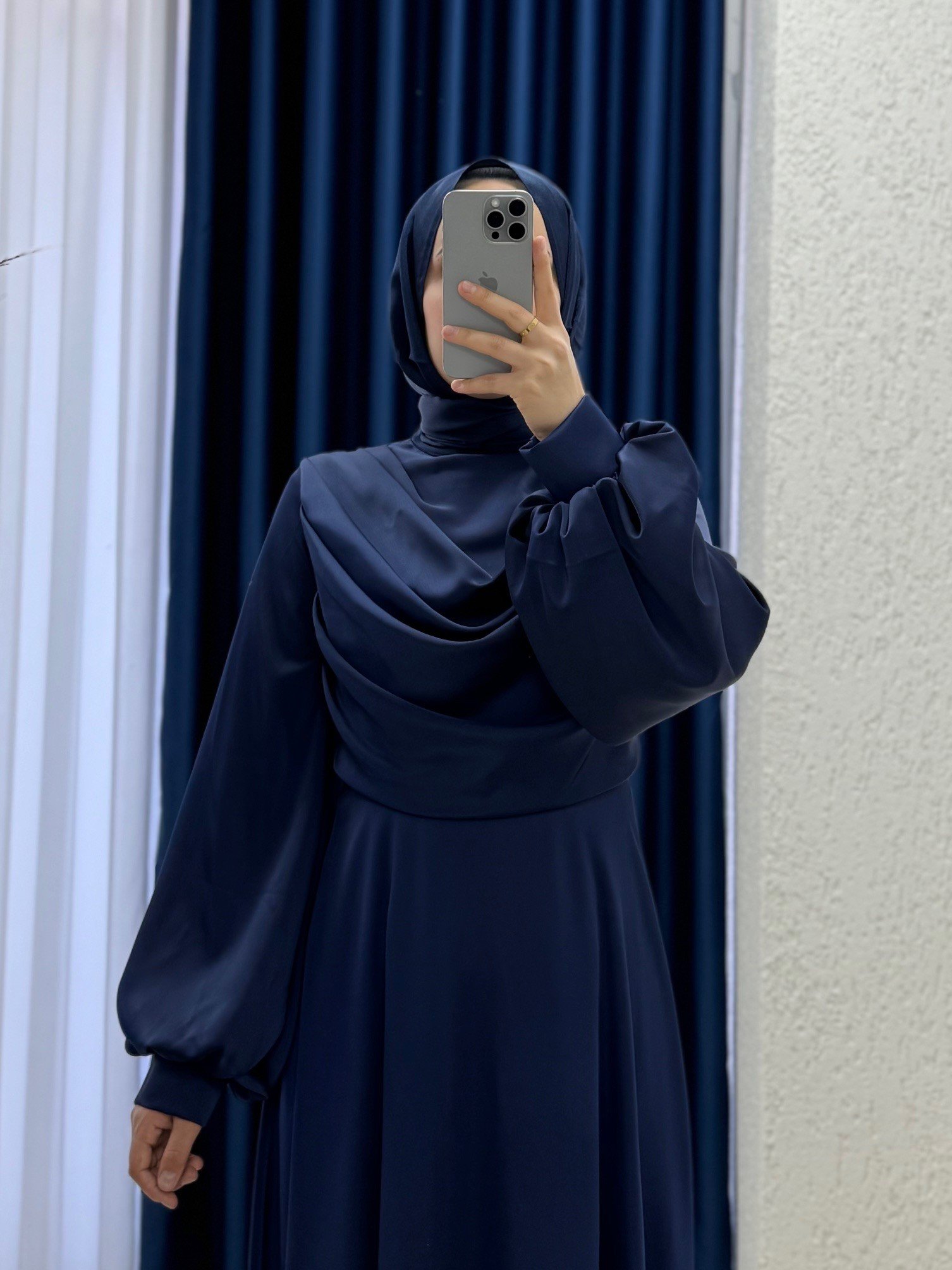 Yeleria Göğüs Büzgü Detaylı Saten Abiye-PA9365 Lacivert