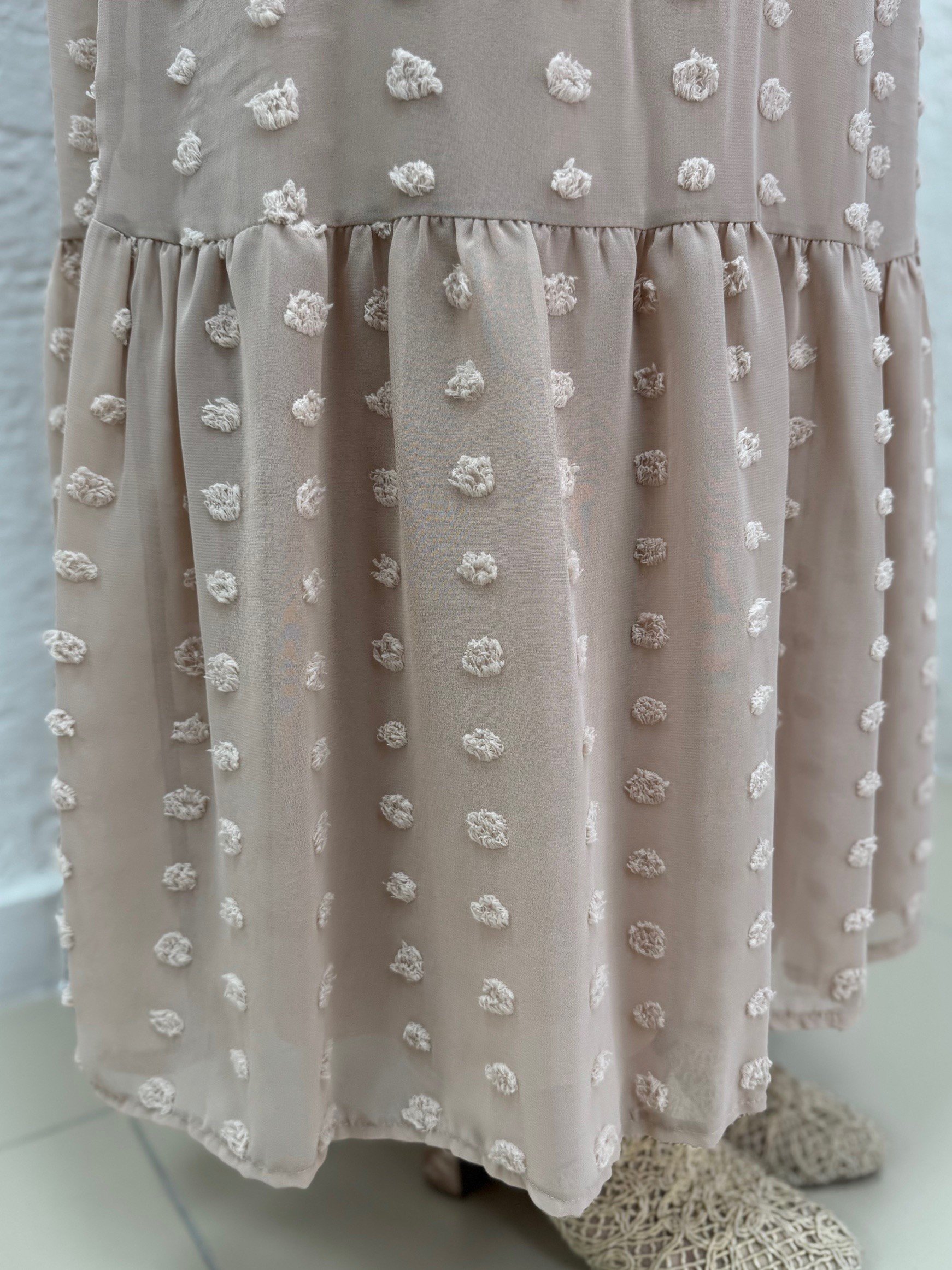 Yelola Ponpon Desen Astarlı Şifon Abiye-PA9511 Taş