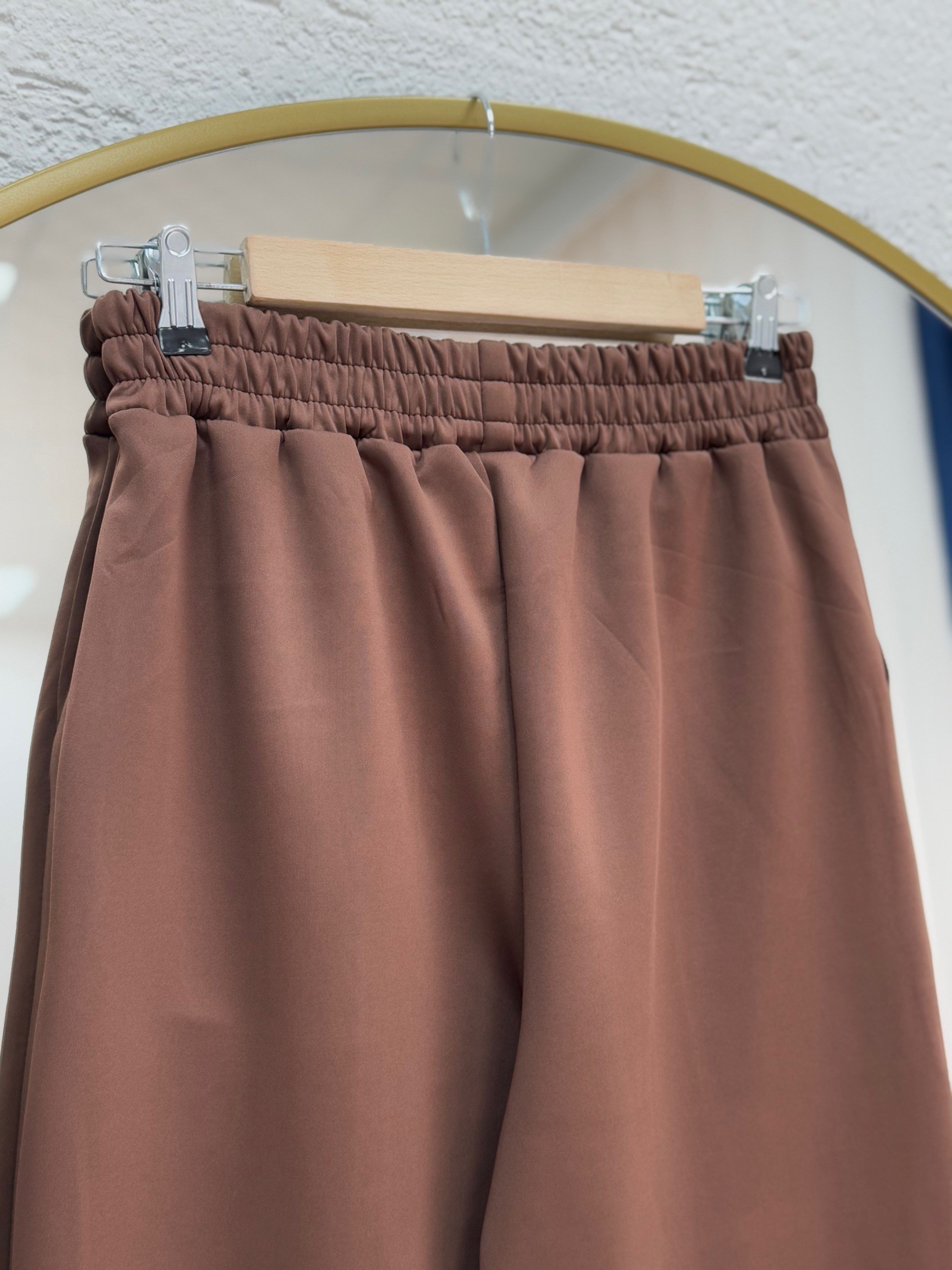 Zayna Bol Paça Çımalı Skuba Dalgıç Pantolon-MT3555 Kahve