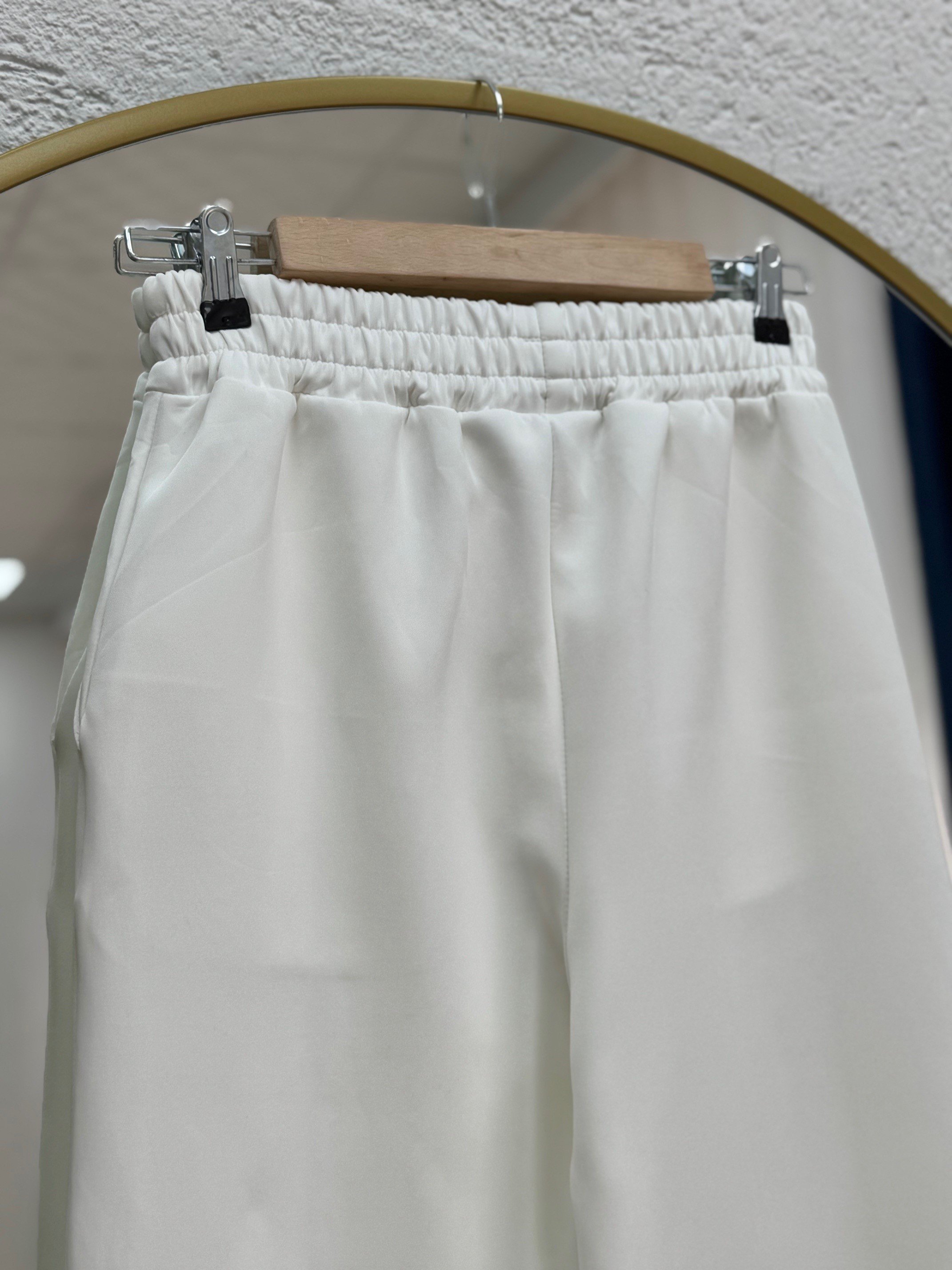 Zayna Bol Paça Çımalı Skuba Dalgıç Pantolon-MT3555 Beyaz
